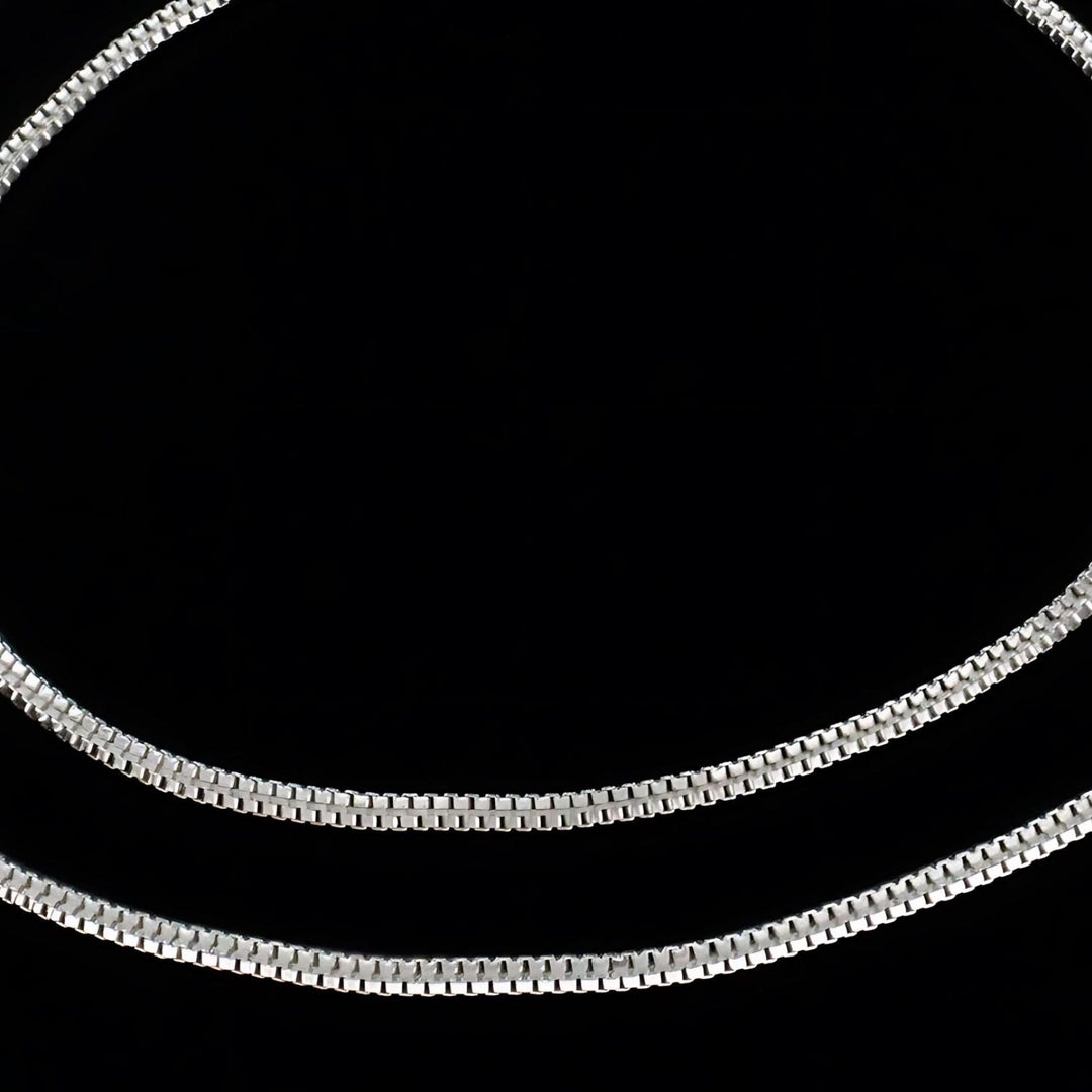 925 Sterling Silver girlish box Chain Anklet Pair 10.3"