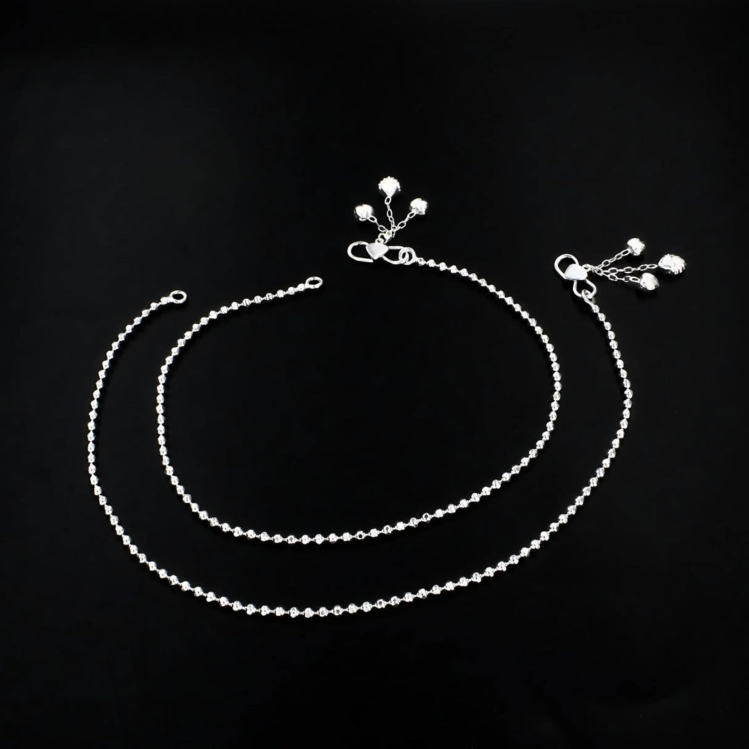 Girlish 925 Sterling Silver ball beaded Chain Anklet Pair 10.3"