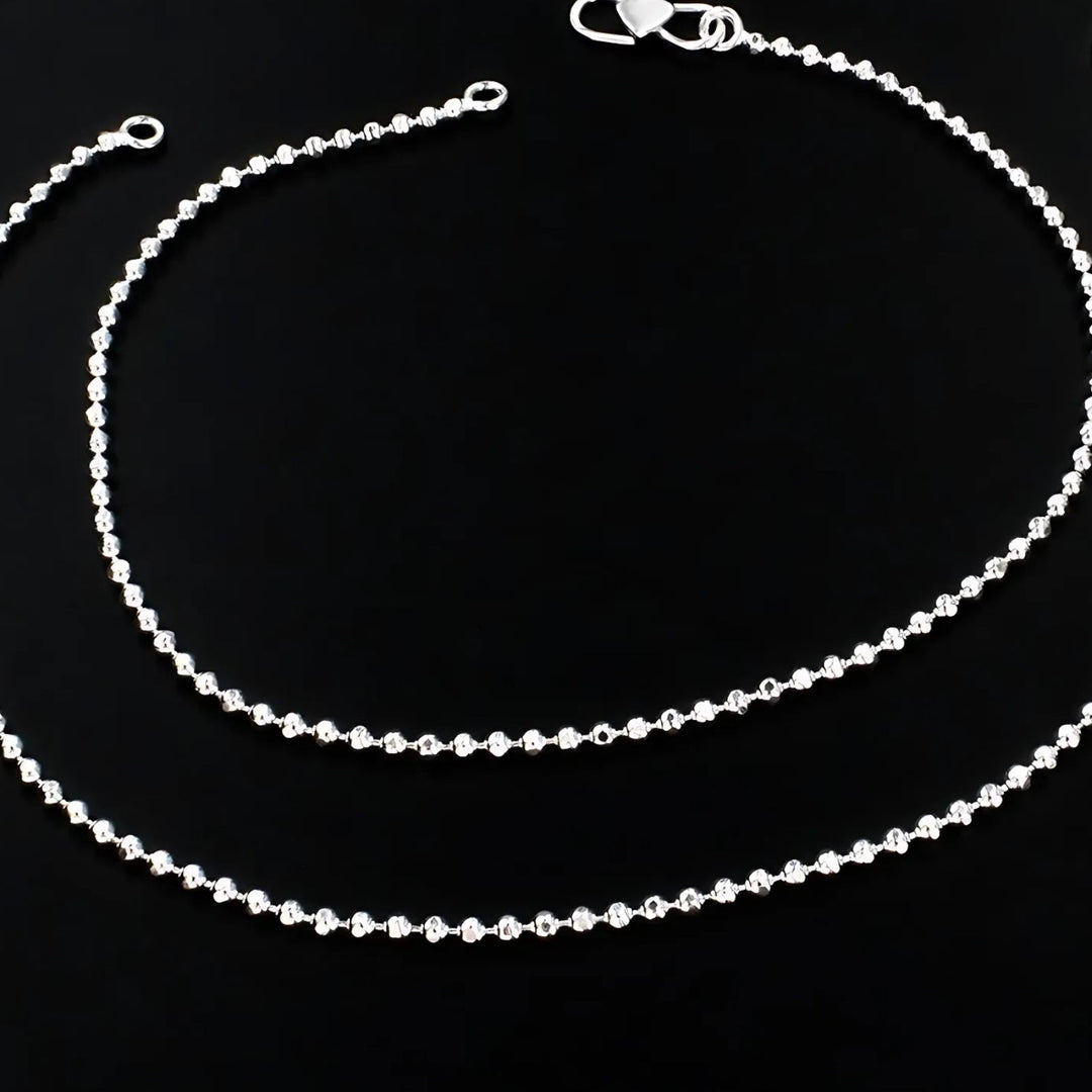 Girlish 925 Sterling Silver ball beaded Chain Anklet Pair 10.3"