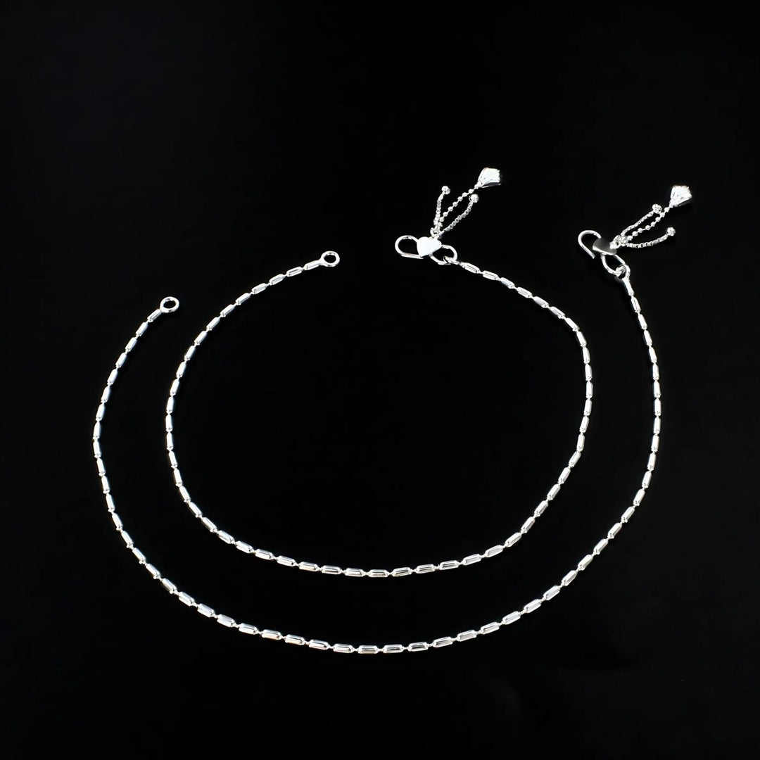 Girlish 925 Sterling Silver capsule style Chain Anklet Pair 10"