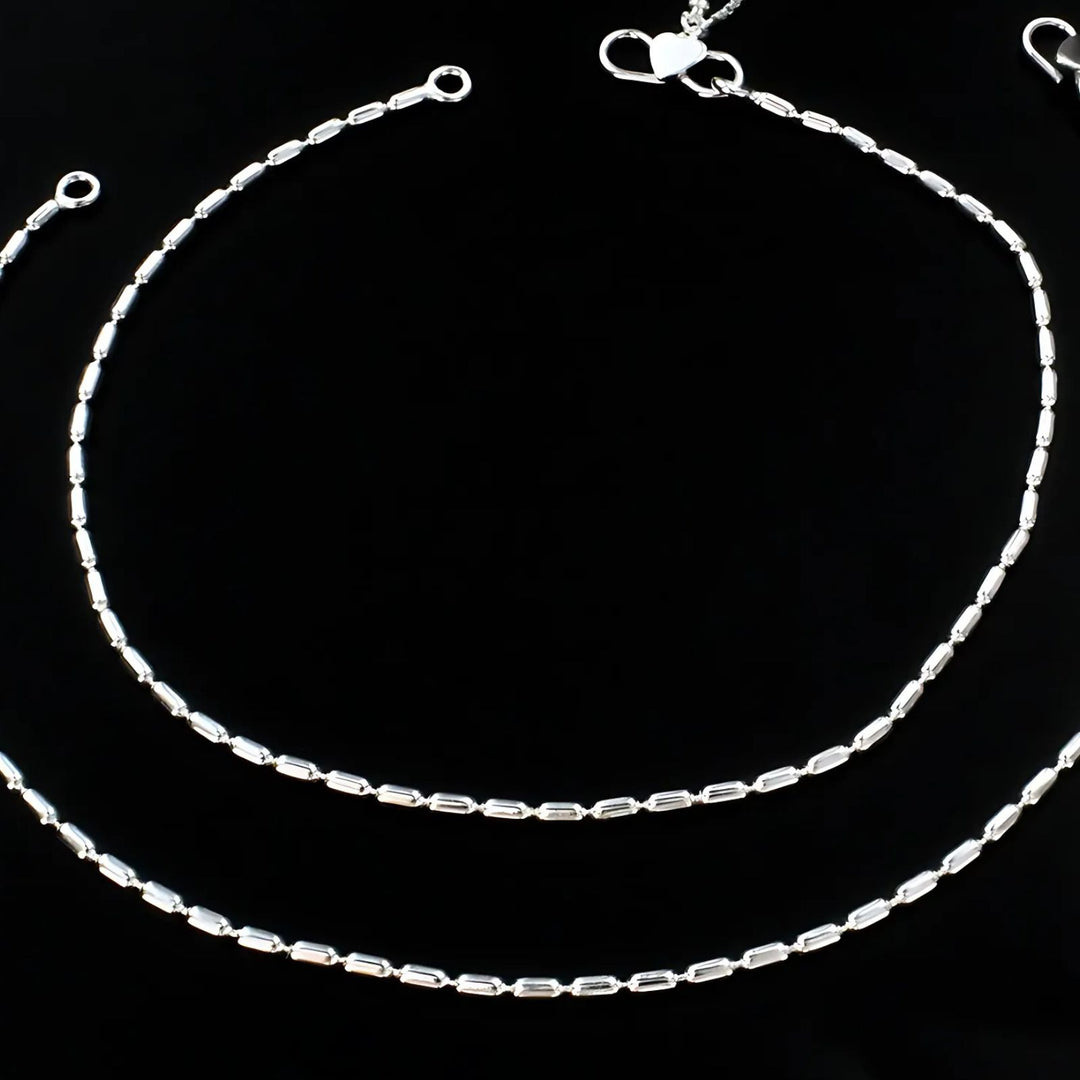 Girlish 925 Sterling Silver capsule style Chain Anklet Pair 10"