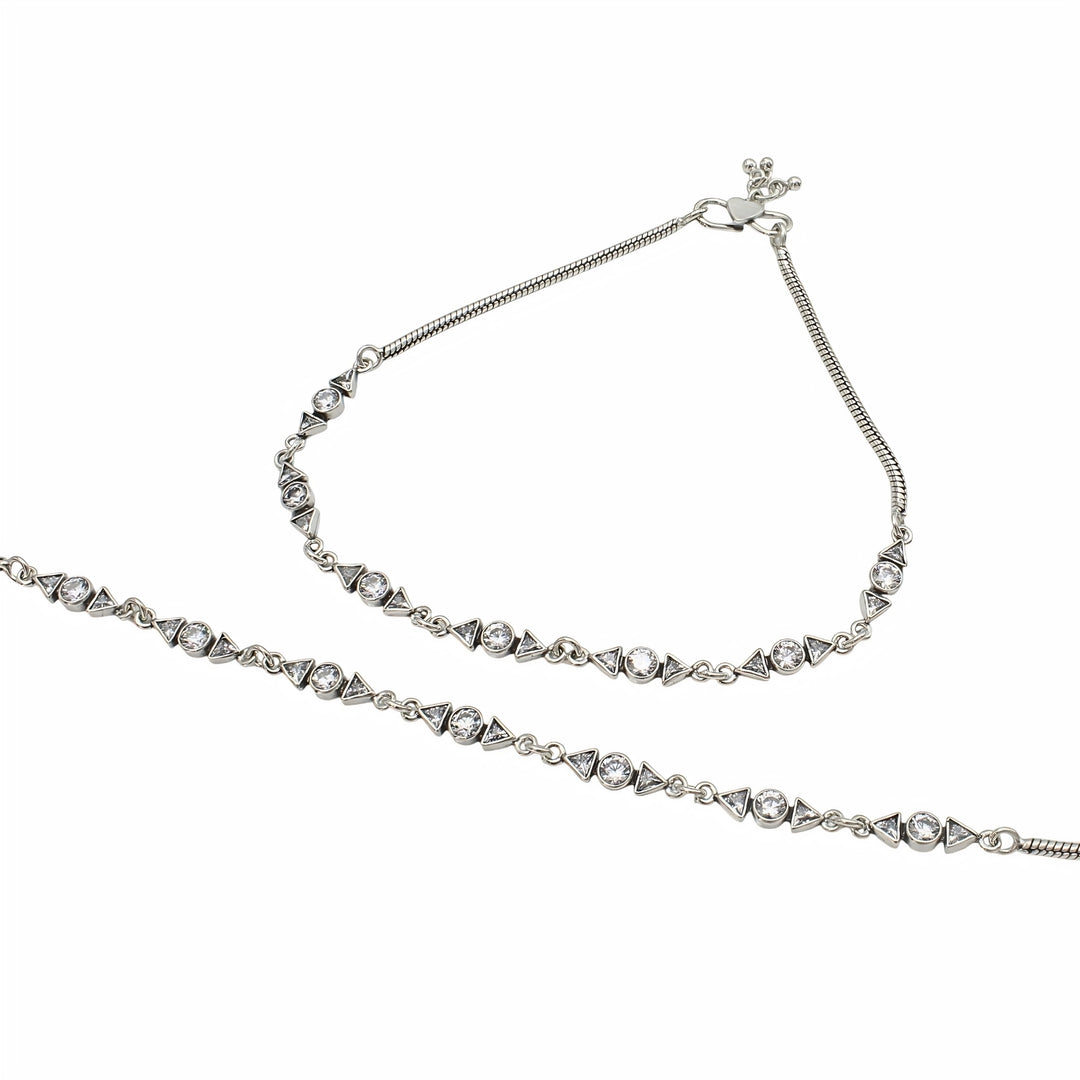 925 Sterling Silver White CZ Oxidised Foot Bracelet Anklet Pair 10.3"