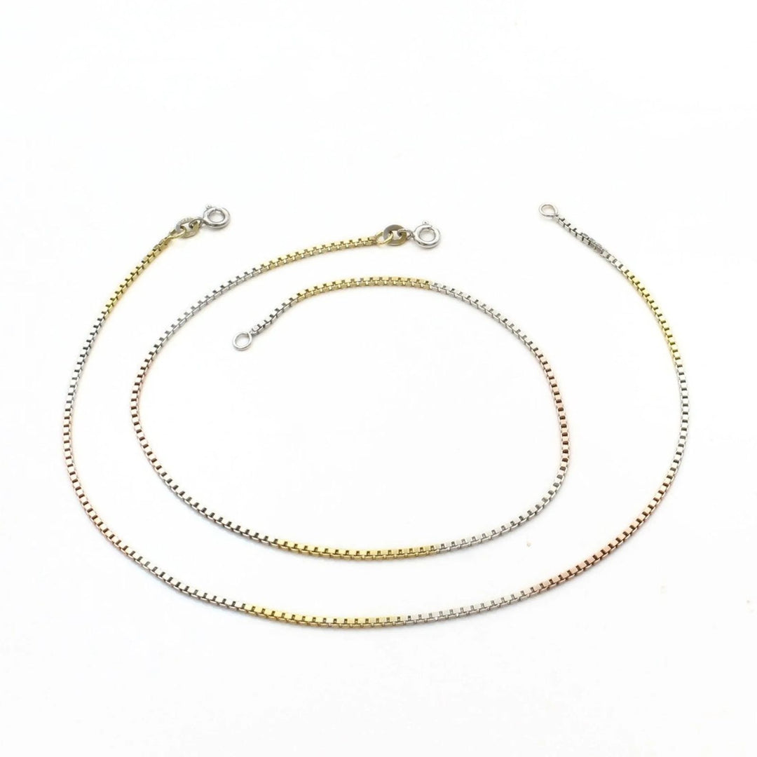 Three tone Girlish 925 Sterling Silver box Chain Anklet Pair 10.3"