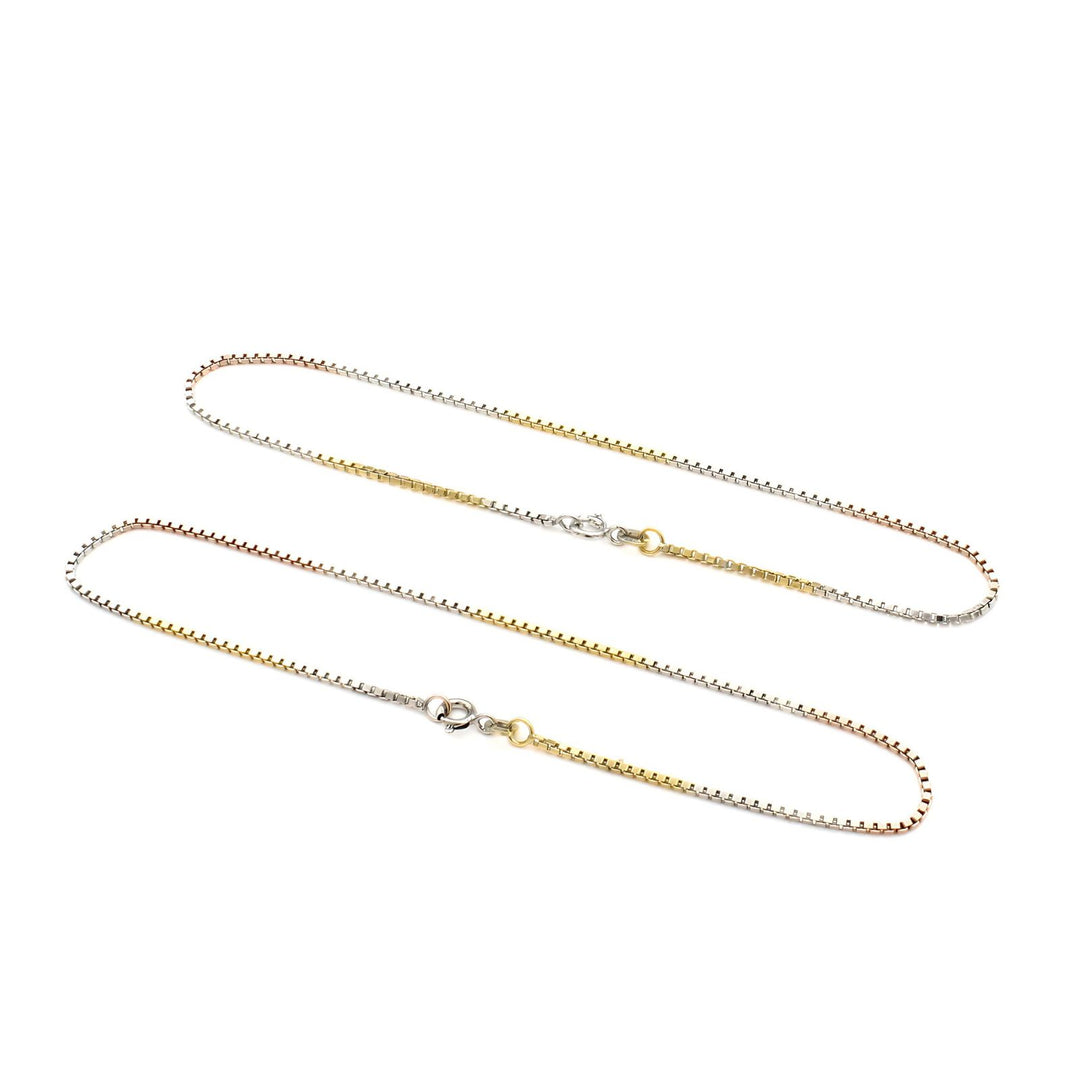 Three tone Girlish 925 Sterling Silver box Chain Anklet Pair 10.3"