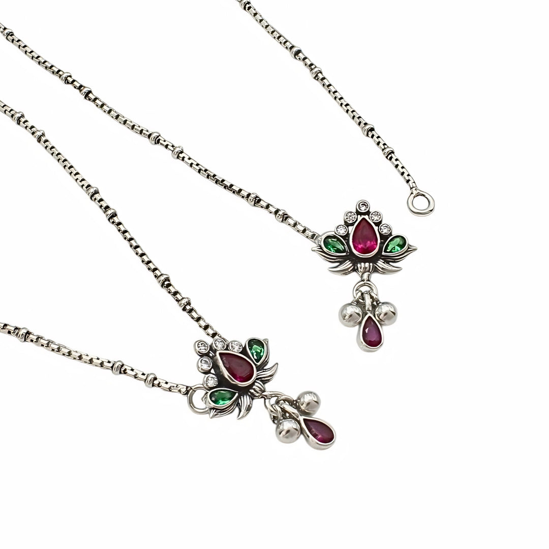 Daily wear 925 Sterling Silver Multi CZ Oxidised Anklet Pair 10.3"