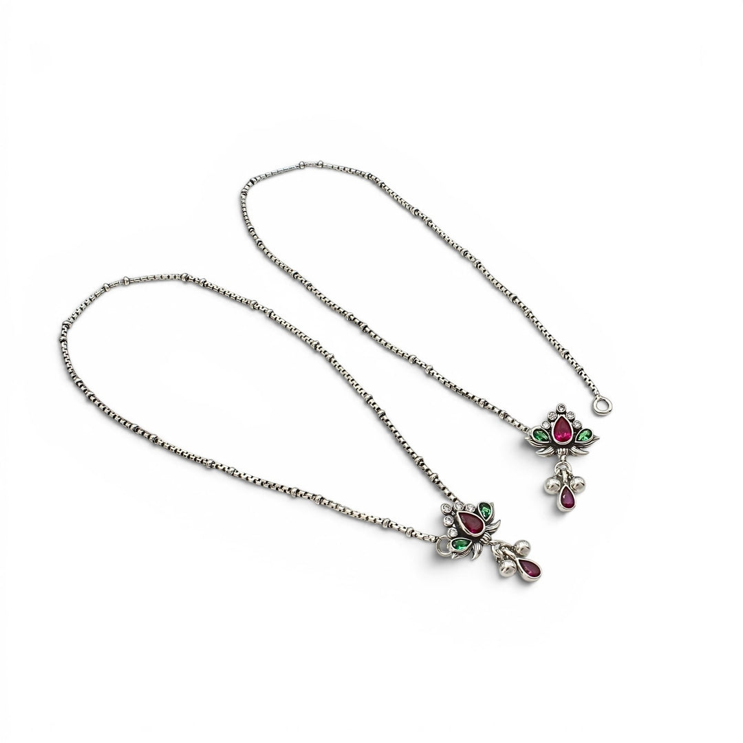 Daily wear 925 Sterling Silver Multi CZ Oxidised Anklet Pair 10.3"