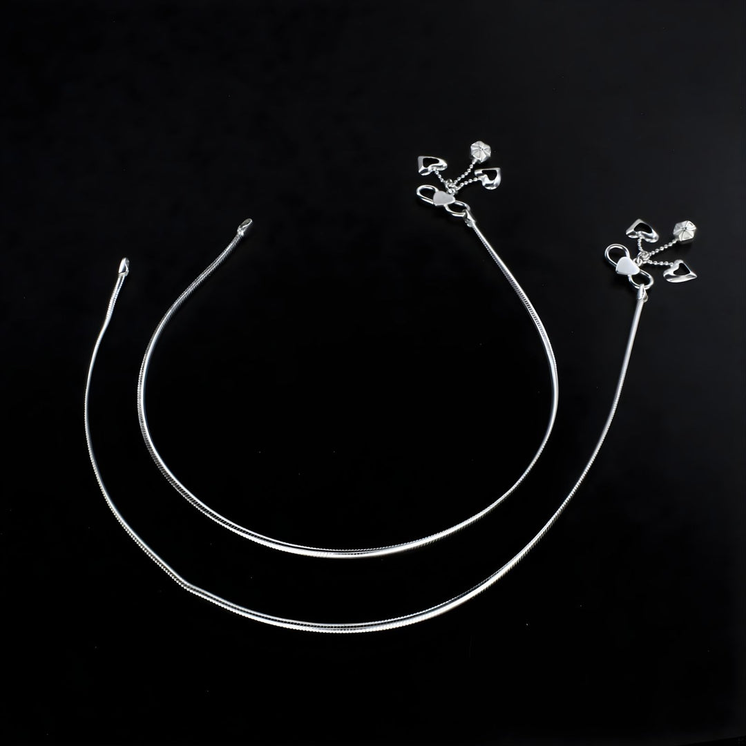 Daily wear 925 Sterling Silver women snake chain Anklet Pair 10.3"