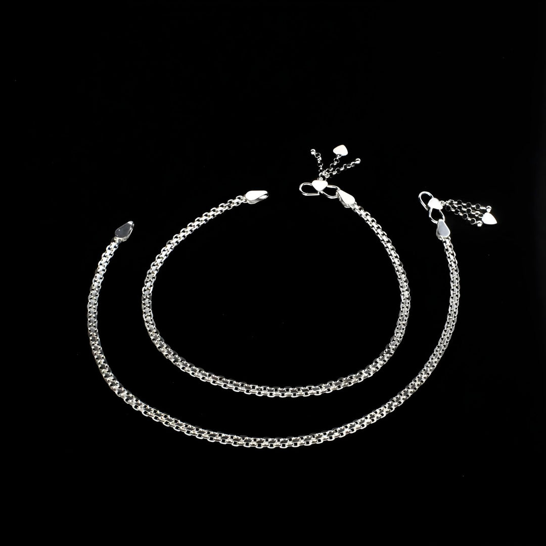 Boho style 925 Sterling Silver women Bismark chain Anklet Pair 10.3"