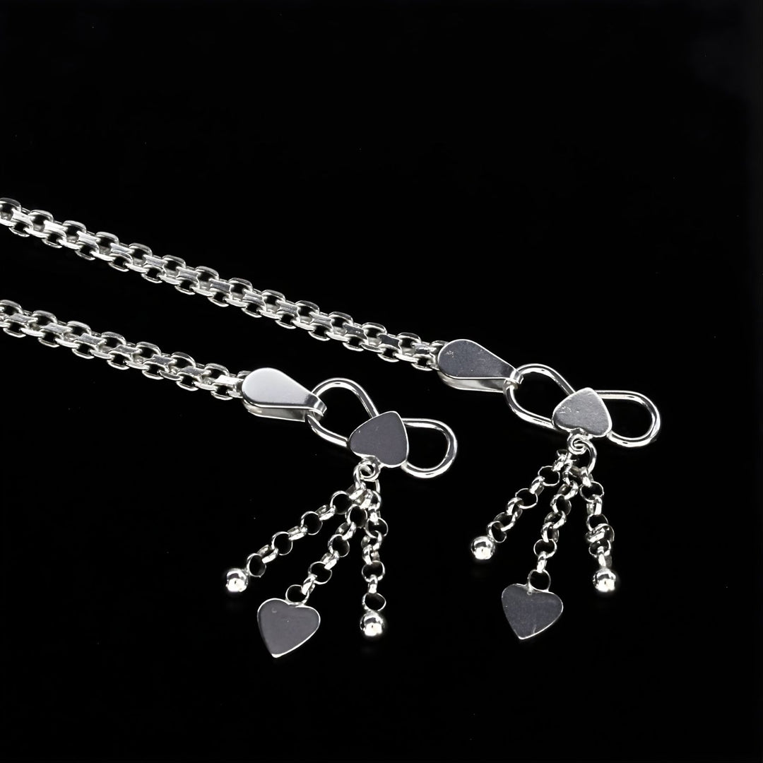 Boho style 925 Sterling Silver women Bismark chain Anklet Pair 10.3"