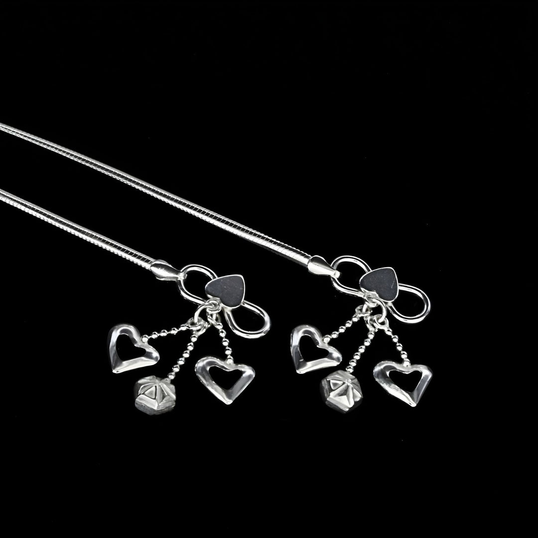 925 Sterling Silver women rope design chain Anklet Pair 10.3"