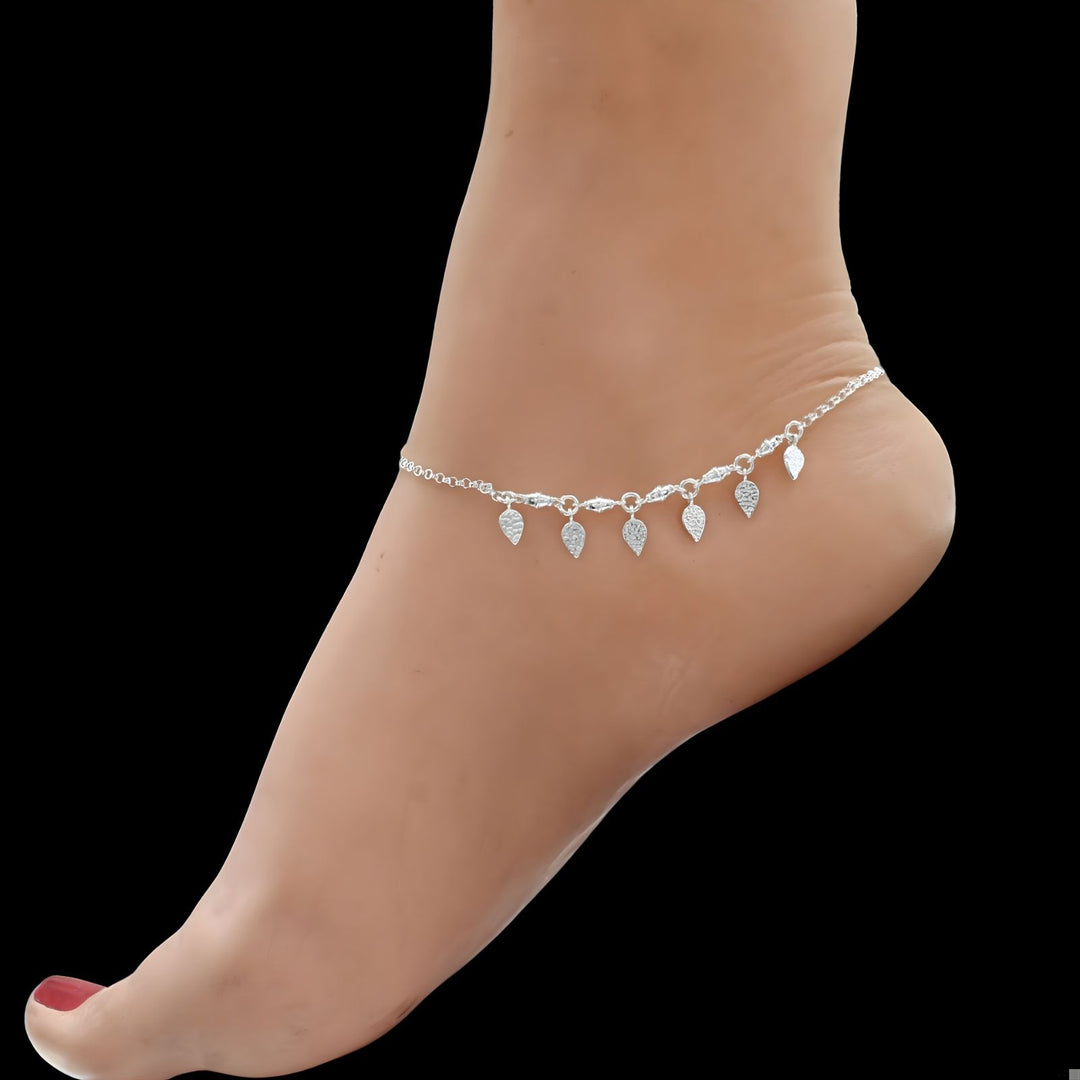925 Sterling Silver girlish dangle Leaf charm chain Anklet Pair 10.5"