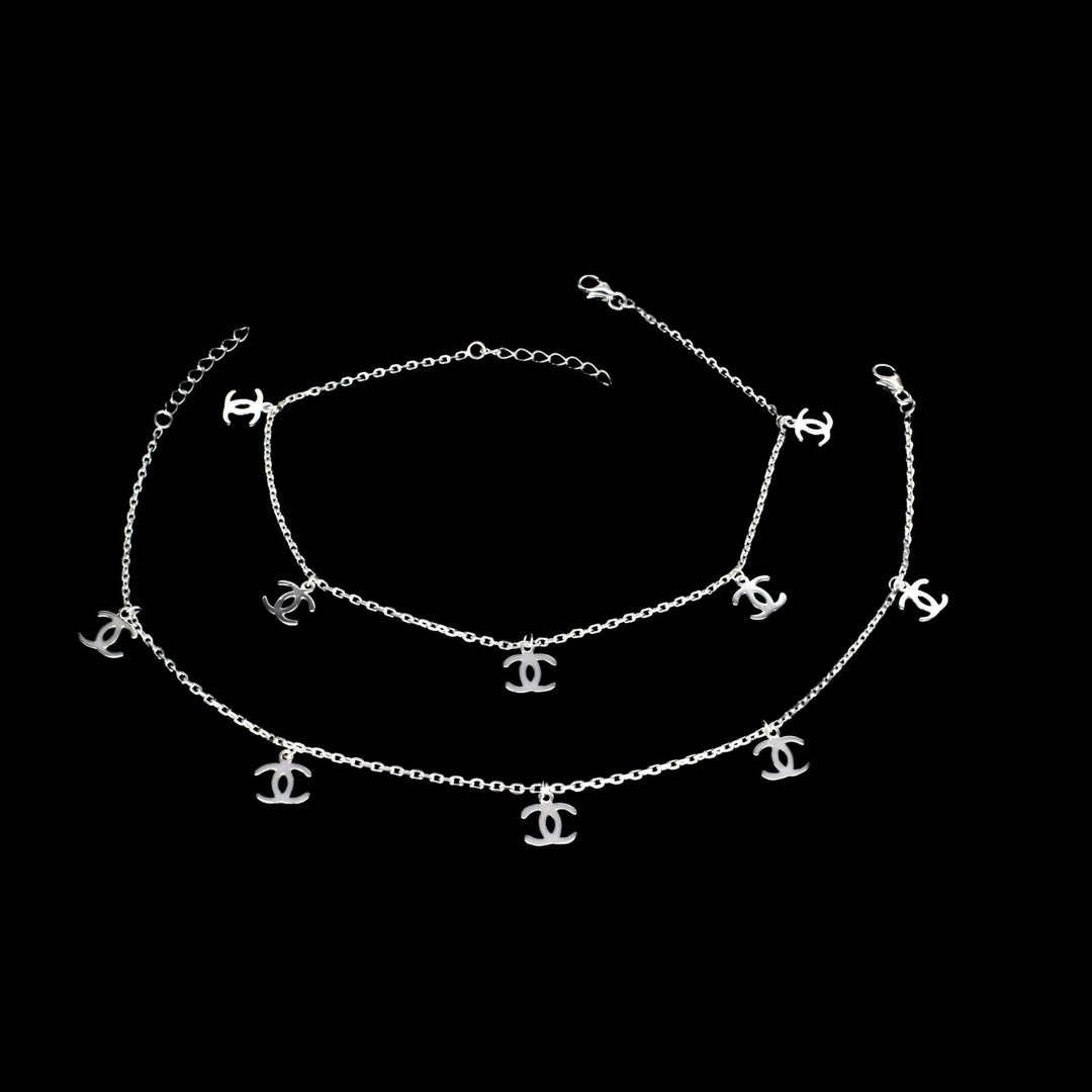 Beach wear Exclusive charm 925 Sterling Silver girlish Chain Anklet Pair 10.4"