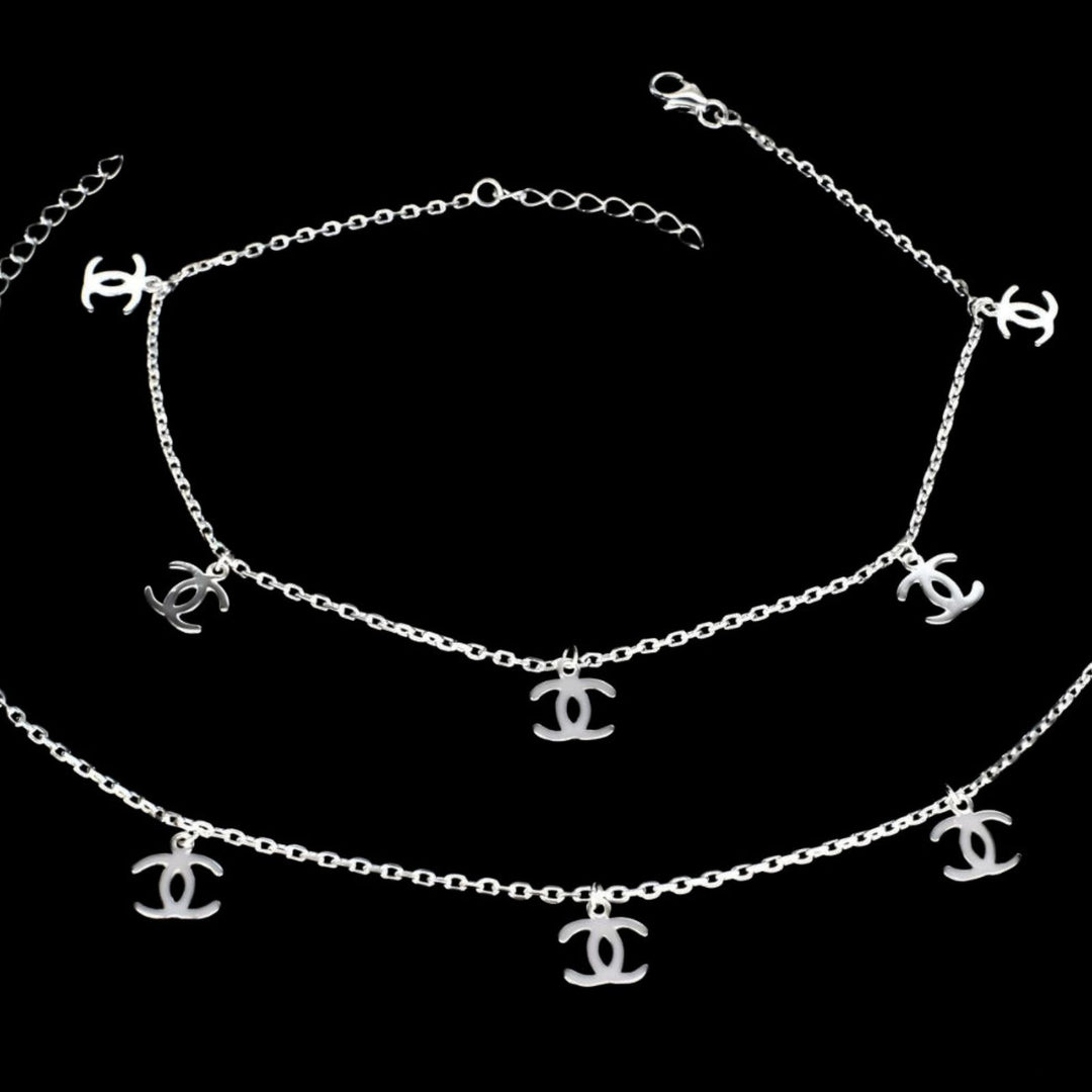 Beach wear Exclusive charm 925 Sterling Silver girlish Chain Anklet Pair 10.4"