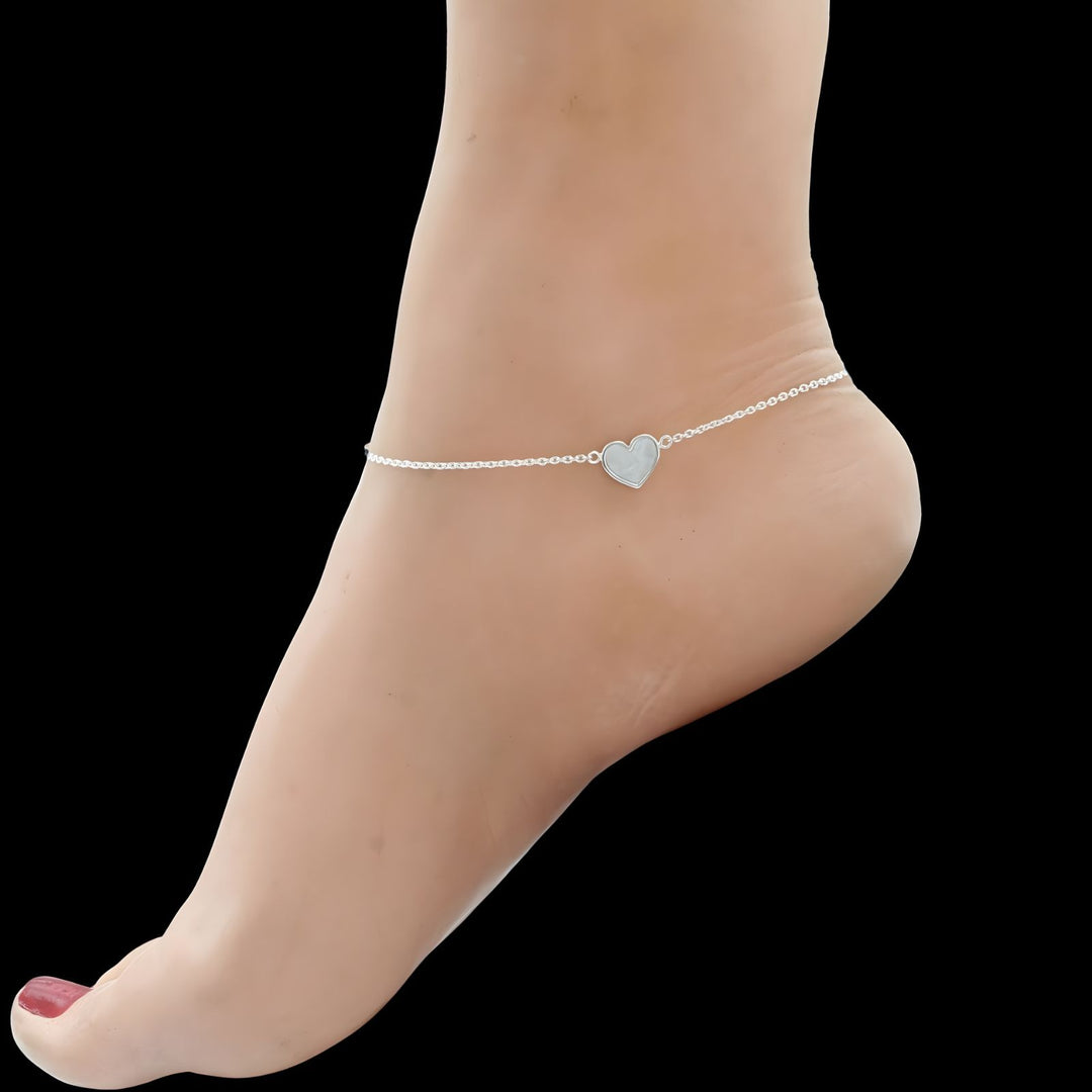 Girlish 925 Sterling Silver Lovely Heart Charm beach wear foot Anklet Pair 10.5"