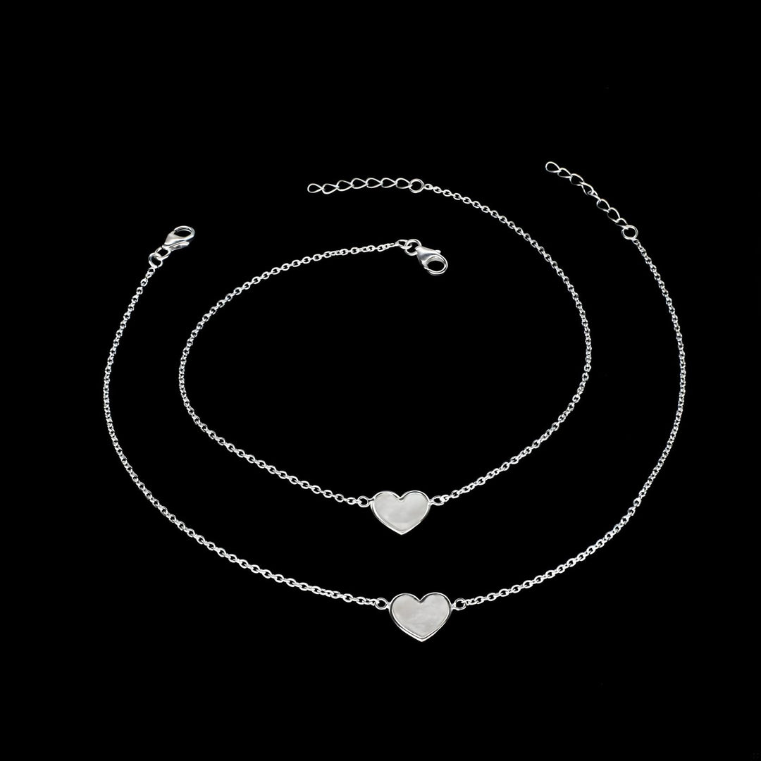 Girlish 925 Sterling Silver Lovely Heart Charm beach wear foot Anklet Pair 10.5"