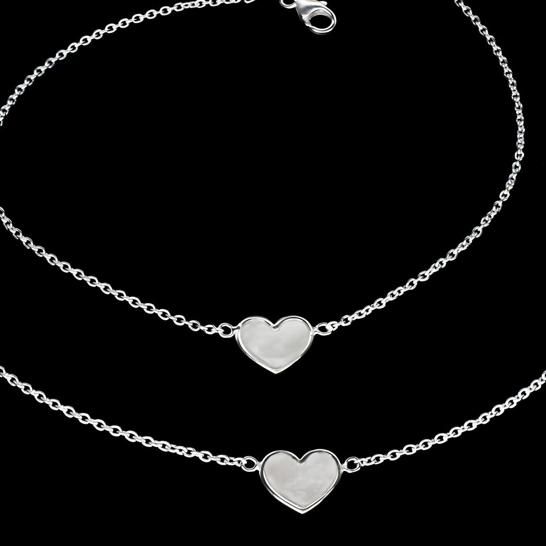 Girlish 925 Sterling Silver Lovely Heart Charm beach wear foot Anklet Pair 10.5"