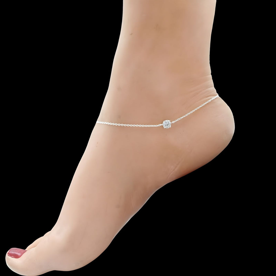 Dainty 925 Sterling Silver girlish White CZ Chain Anklet Pair 10.3"