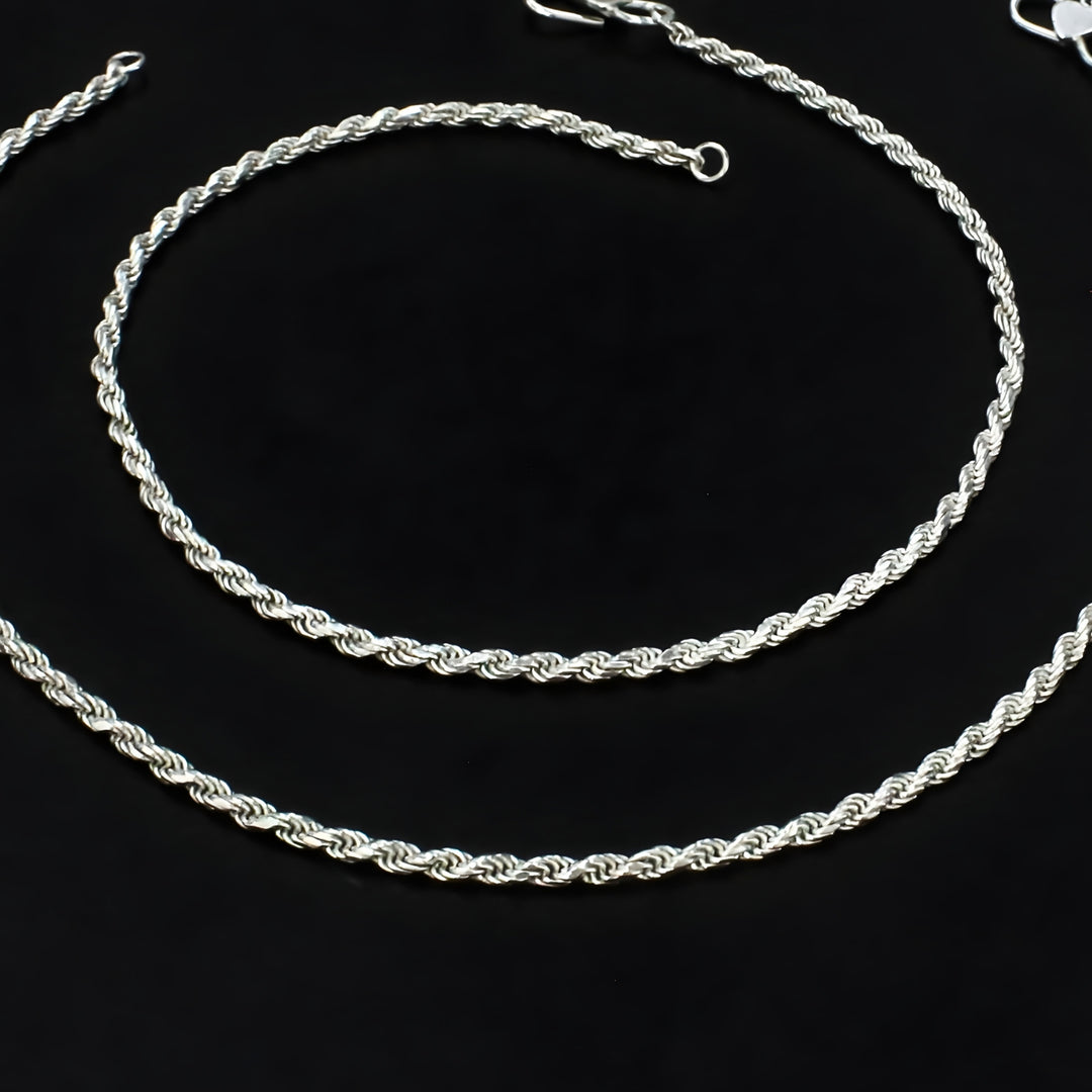 925 Sterling Silver twisted rope design women Chain Anklet Pair 10.3"