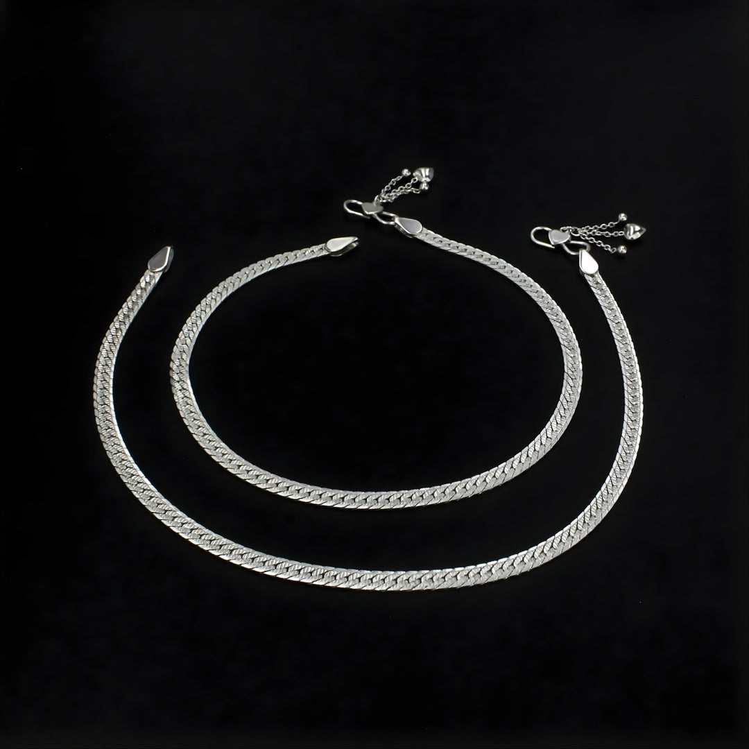 Beach wear 925 Sterling Silver Women Snake Chain Anklet Pair 10.3"