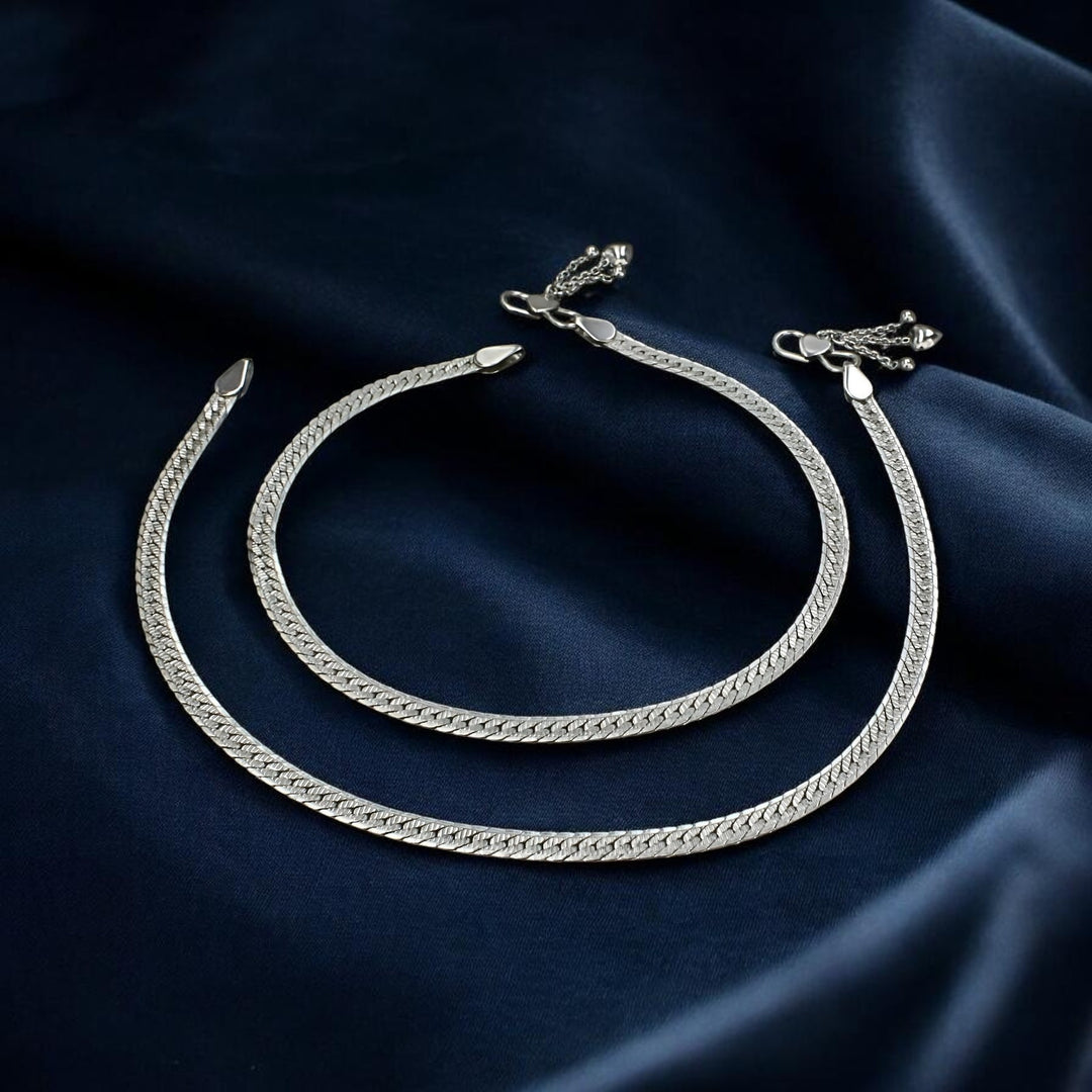 Beach wear 925 Sterling Silver Women Snake Chain Anklet Pair 10.3"