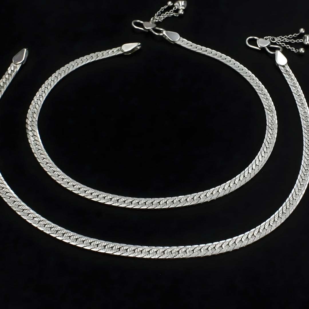 Beach wear 925 Sterling Silver Women Snake Chain Anklet Pair 10.3"