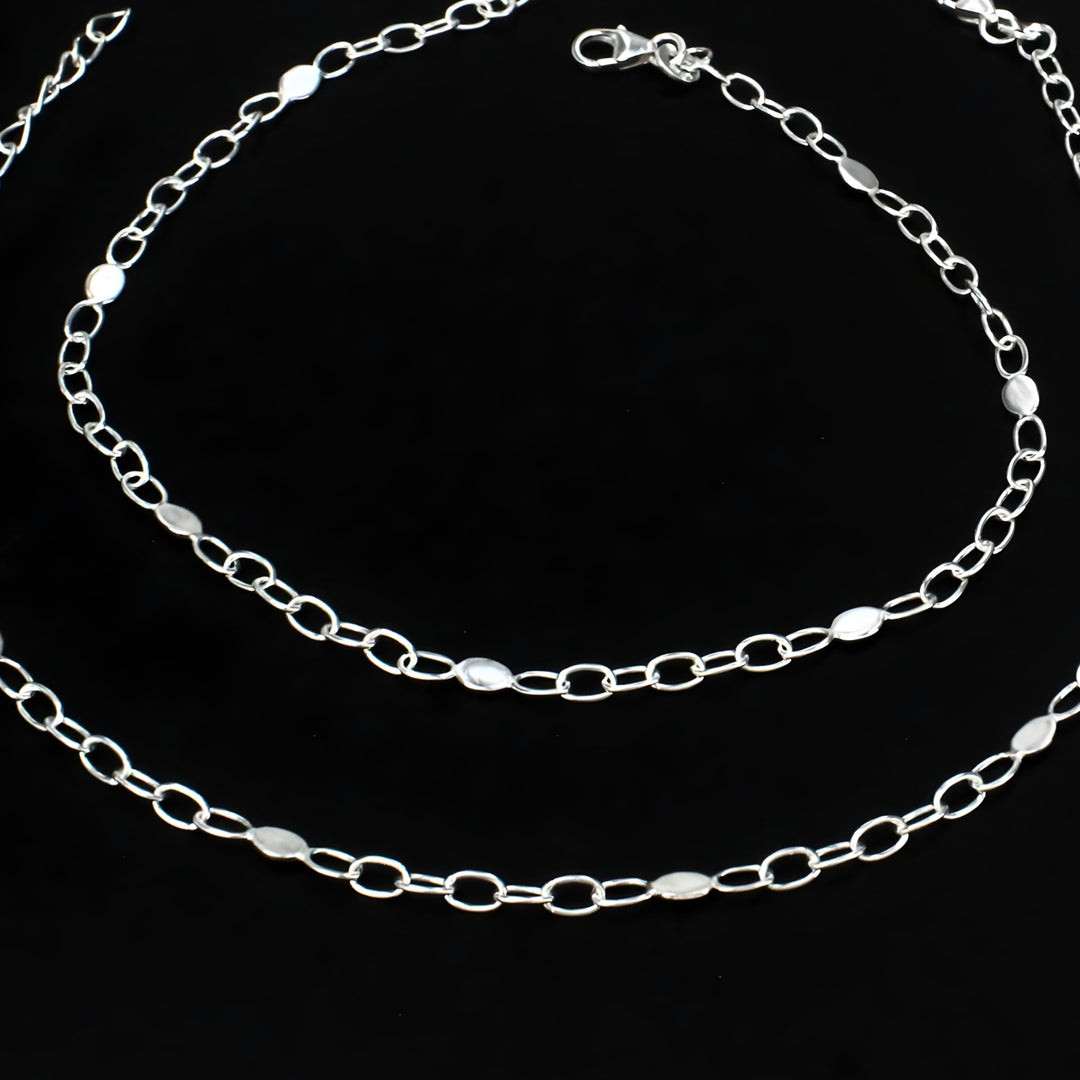 925 Sterling Silver Beach Look Chain Anklet Pair 10.5"