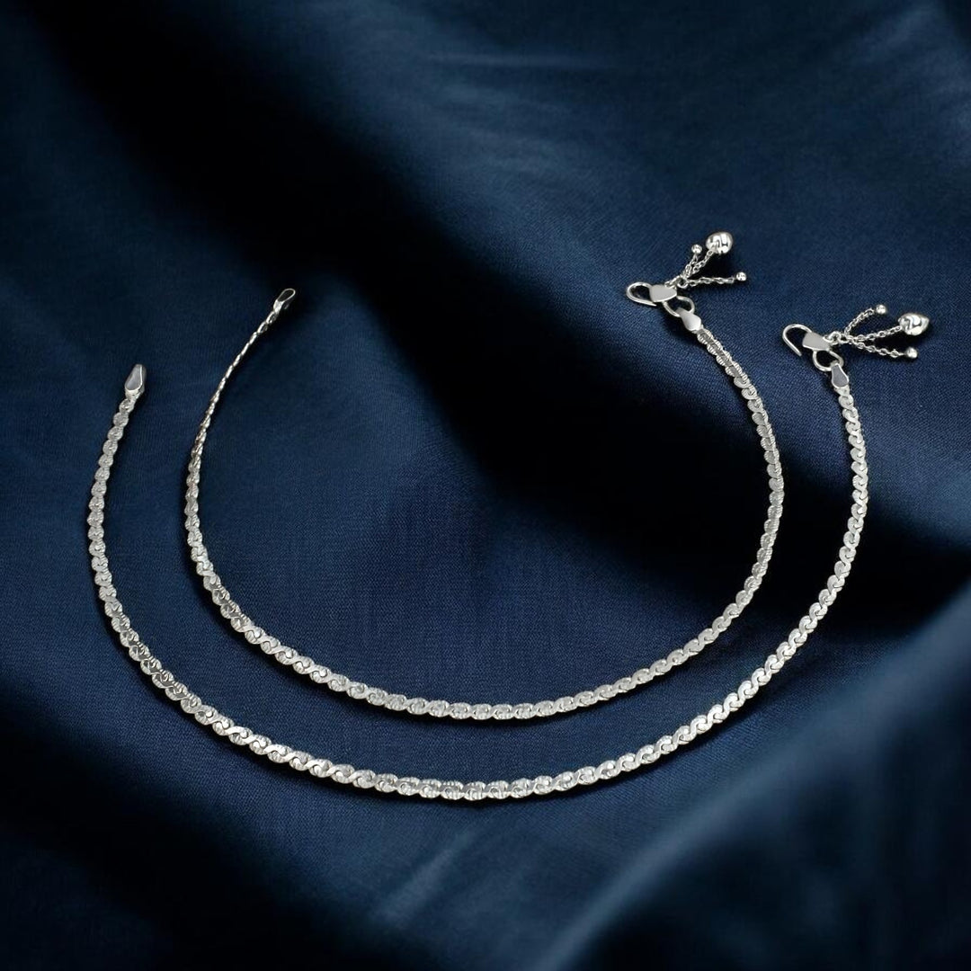 925 Sterling Silver classic design women Chain Anklet Pair 10.3"