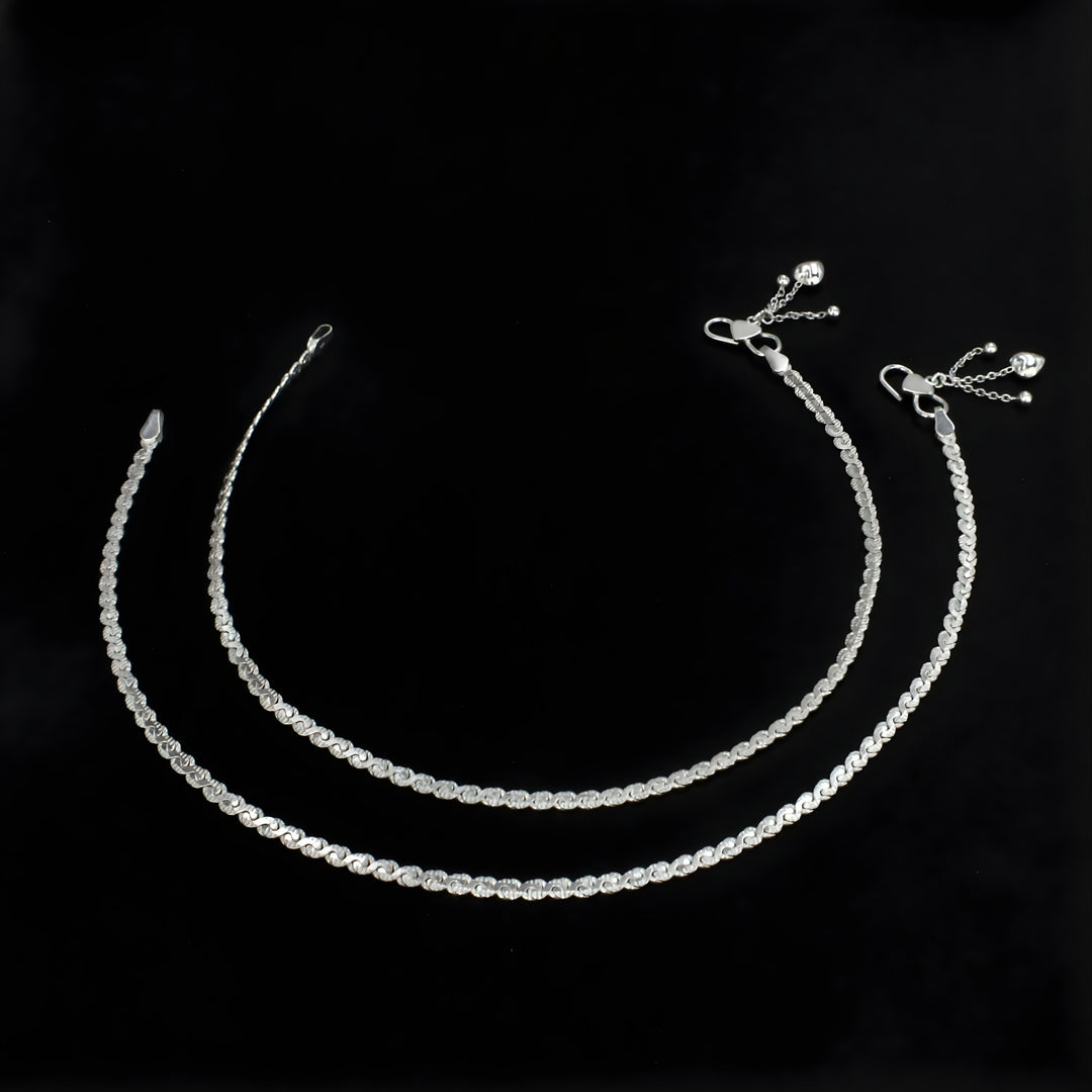 925 Sterling Silver classic design women Chain Anklet Pair 10.3"