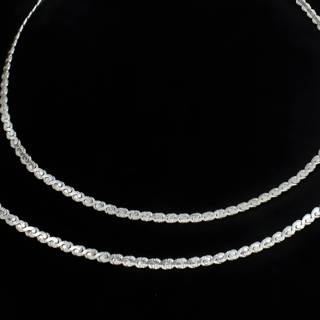 925 Sterling Silver classic design women Chain Anklet Pair 10.3"