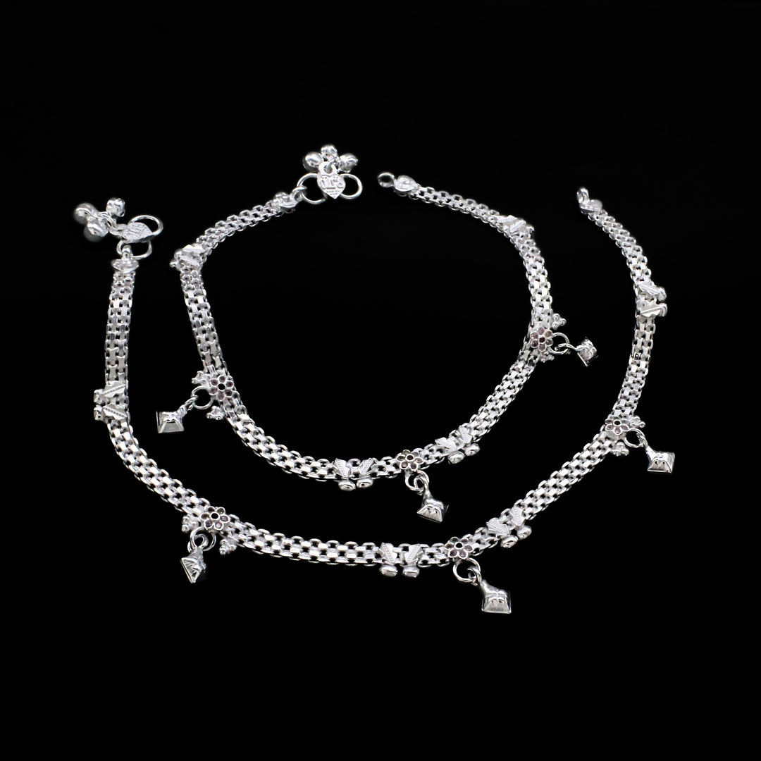Indian Real Sterling Silver Pink CZ Dangle Anklet