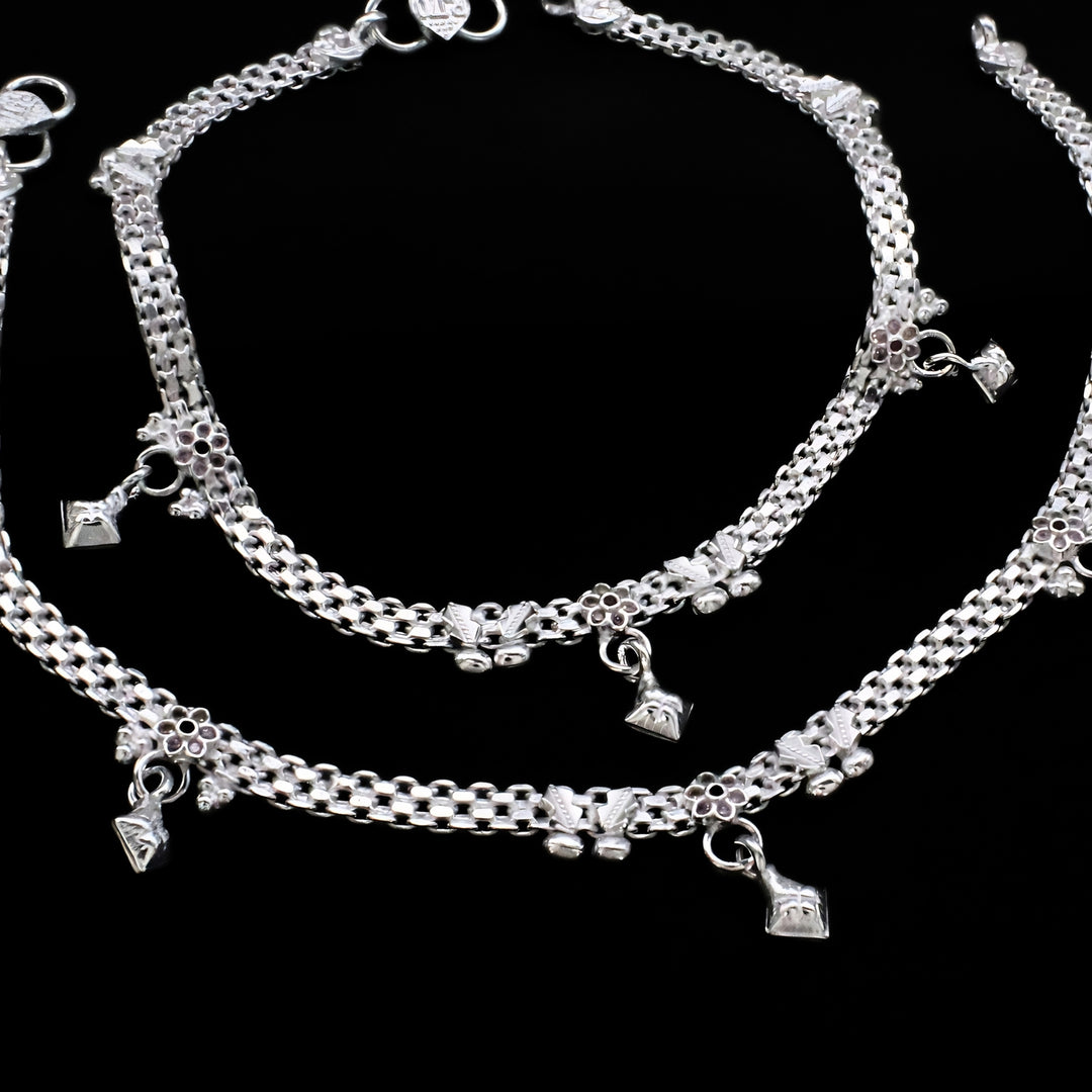 Indian Real Sterling Silver Pink CZ Dangle Anklet