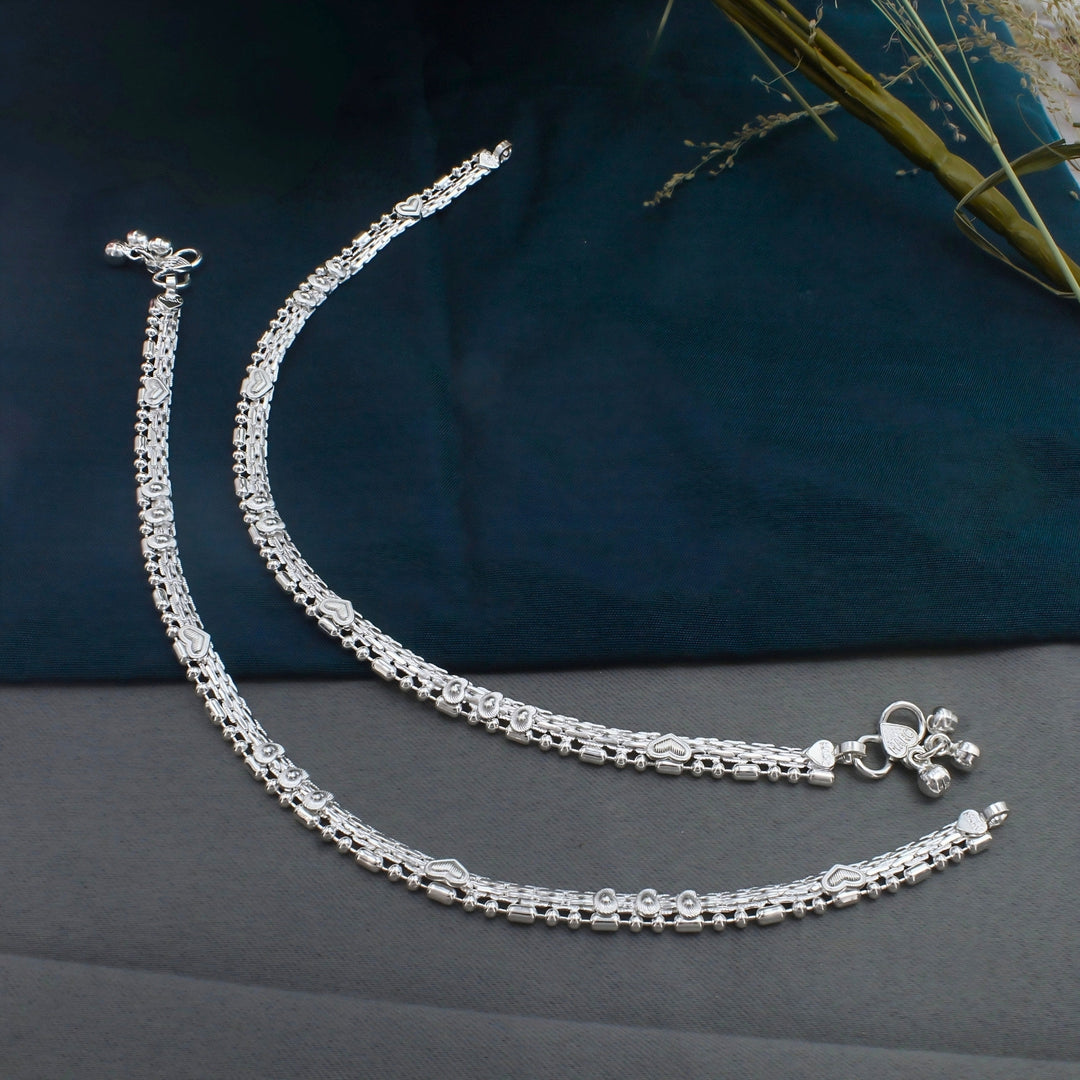 Traditional Real Silver Women Anklet Pair 10.3"