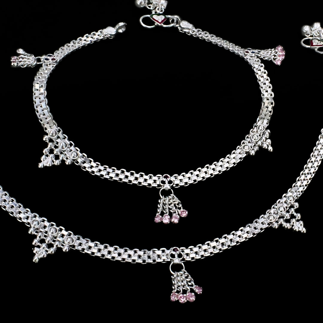 Real Sterling Silver Multi CZ Dangle Bridal Design Anklet 10.3 in