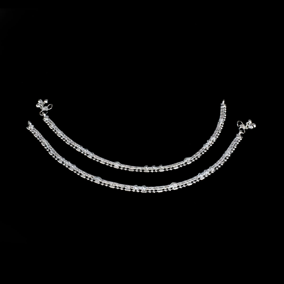 Traditional Real Silver Women Anklet Pair 10.3"