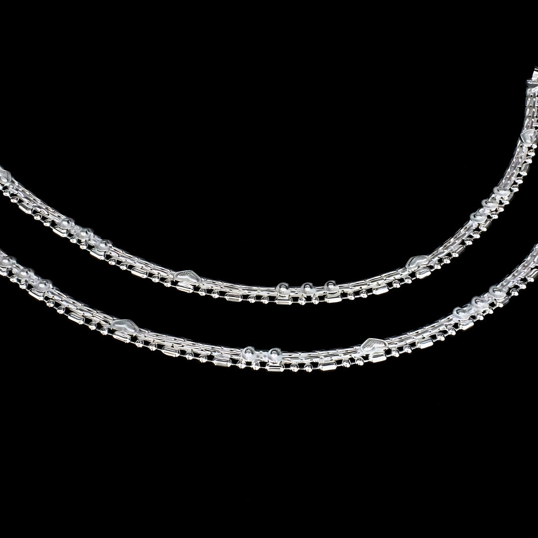 Traditional Real Silver Women Anklet Pair 10.3"