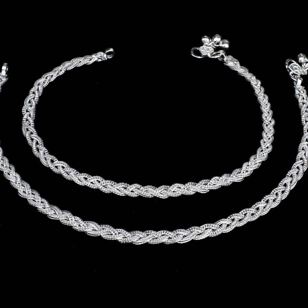 Real Silver Braided Knot Women Anklet Pair 10.3"