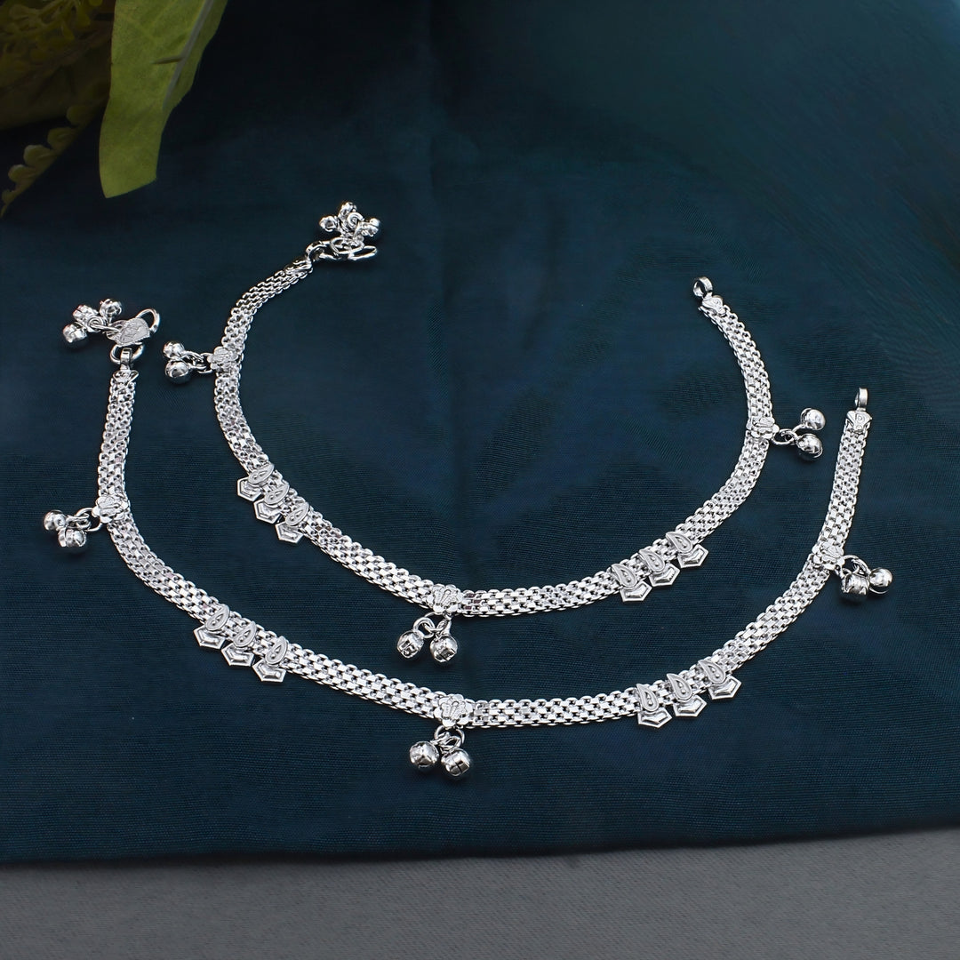 Cultural Design Real Silver Women Anklet Pair 10.3"