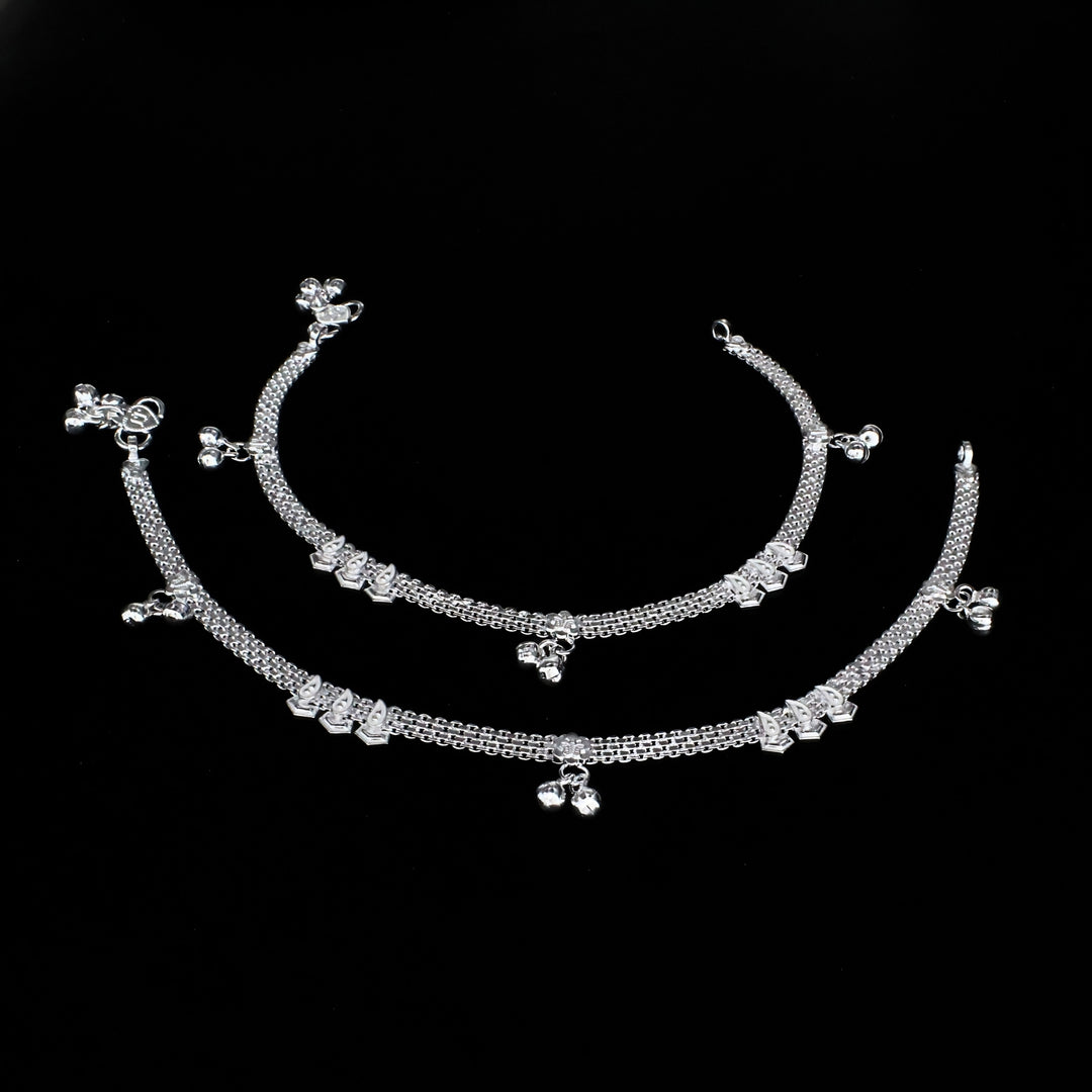 Cultural Design Real Silver Women Anklet Pair 10.3"