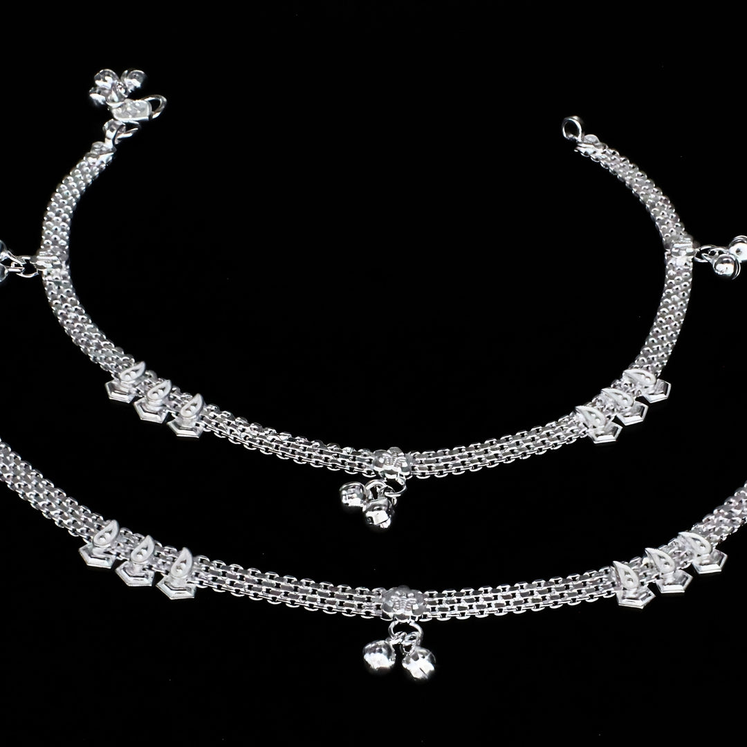 Cultural Design Real Silver Women Anklet Pair 10.3"