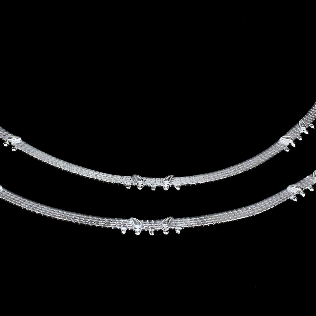 Real Silver Belt Pattern Women Anklet Pair 10.3"