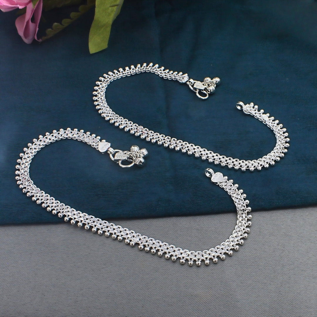 Elegant Daily Wear Real Silver Anklet for Women Pair 10.3"