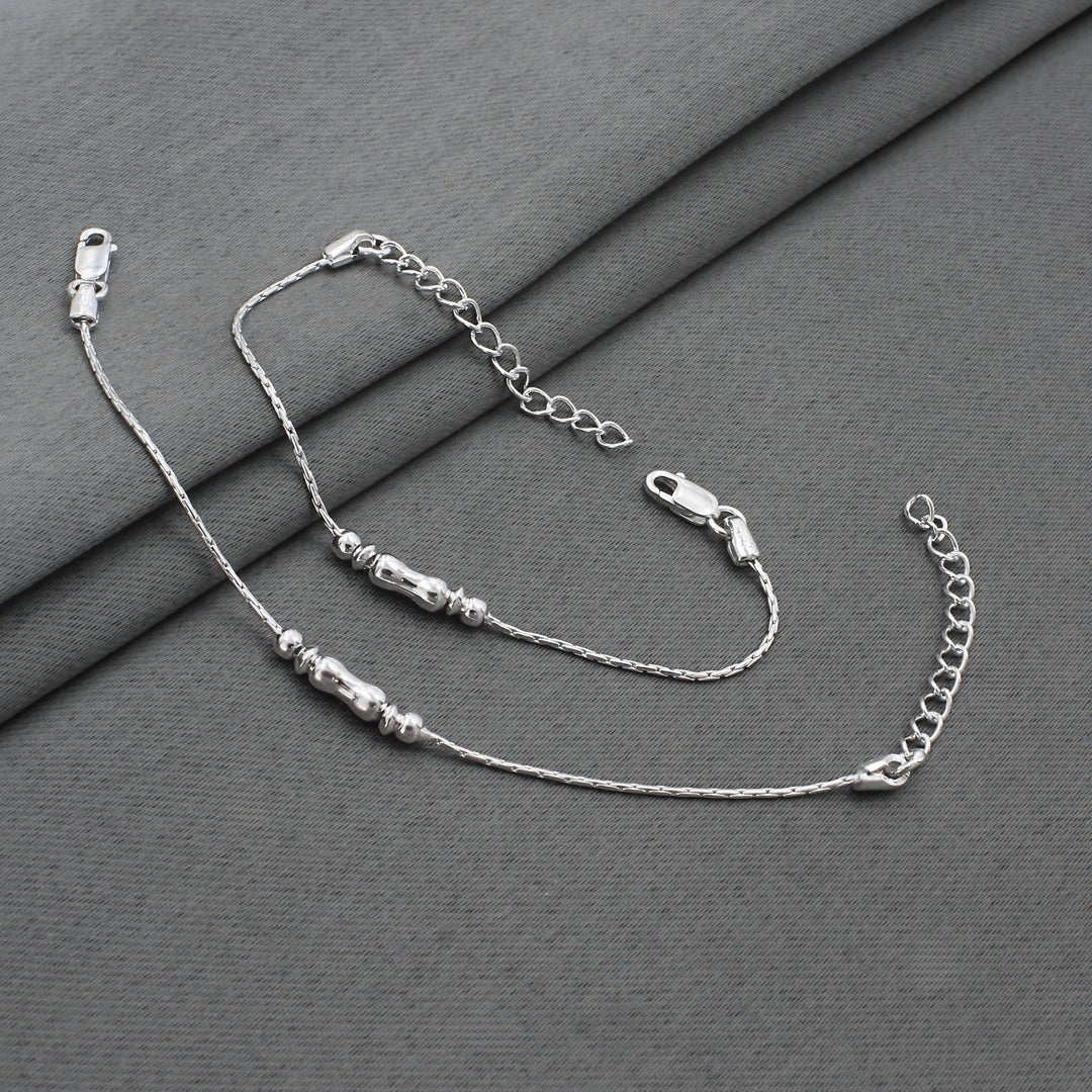 Real Silver Dual Bead Adjustable Kids Anklet for New Born Baby