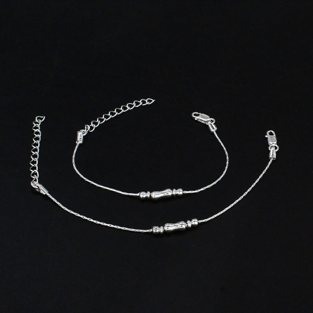 Real Silver Dual Bead Adjustable Kids Anklet for New Born Baby