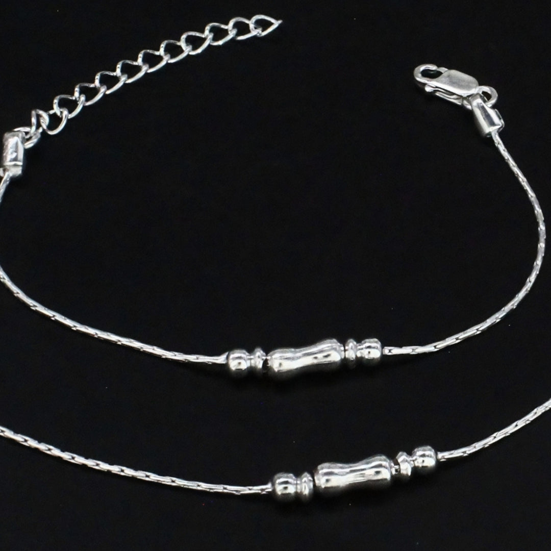Real Silver Dual Bead Adjustable Kids Anklet for New Born Baby