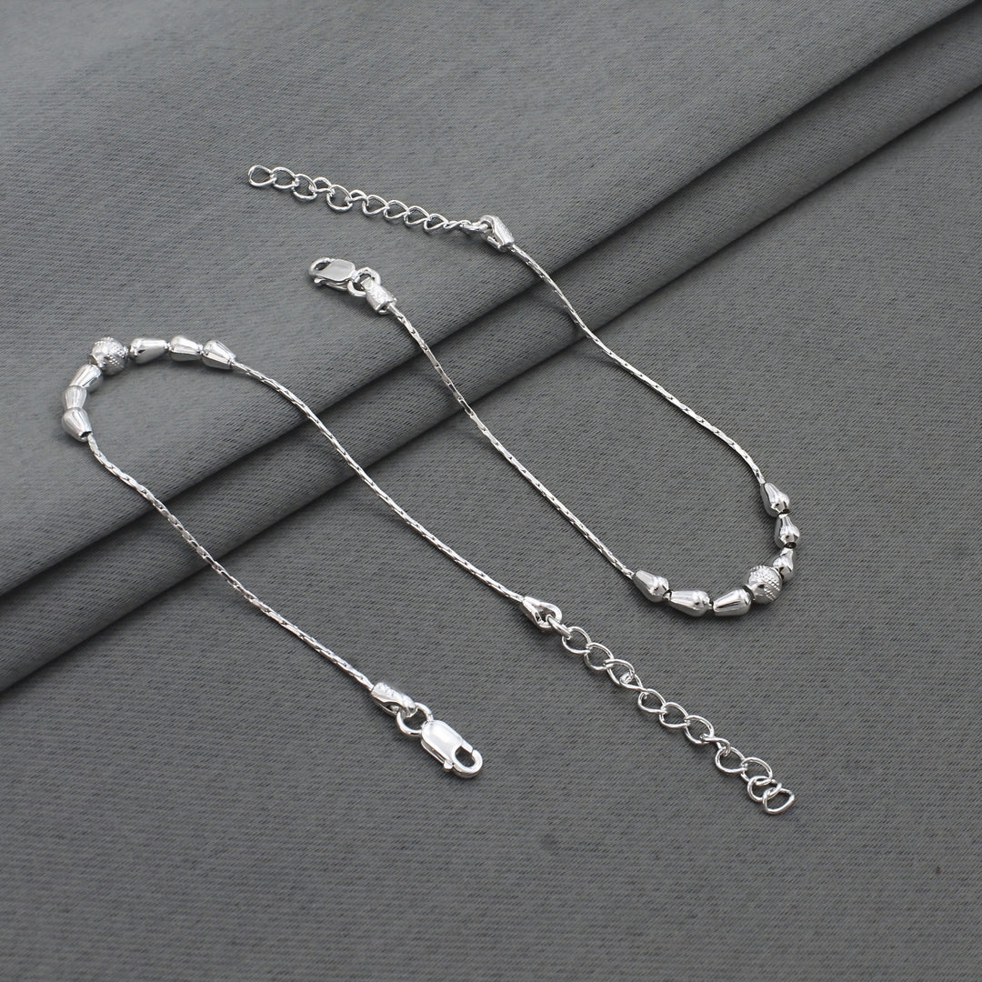 Real Silver Beaded Chain Adjustable Kids Anklet