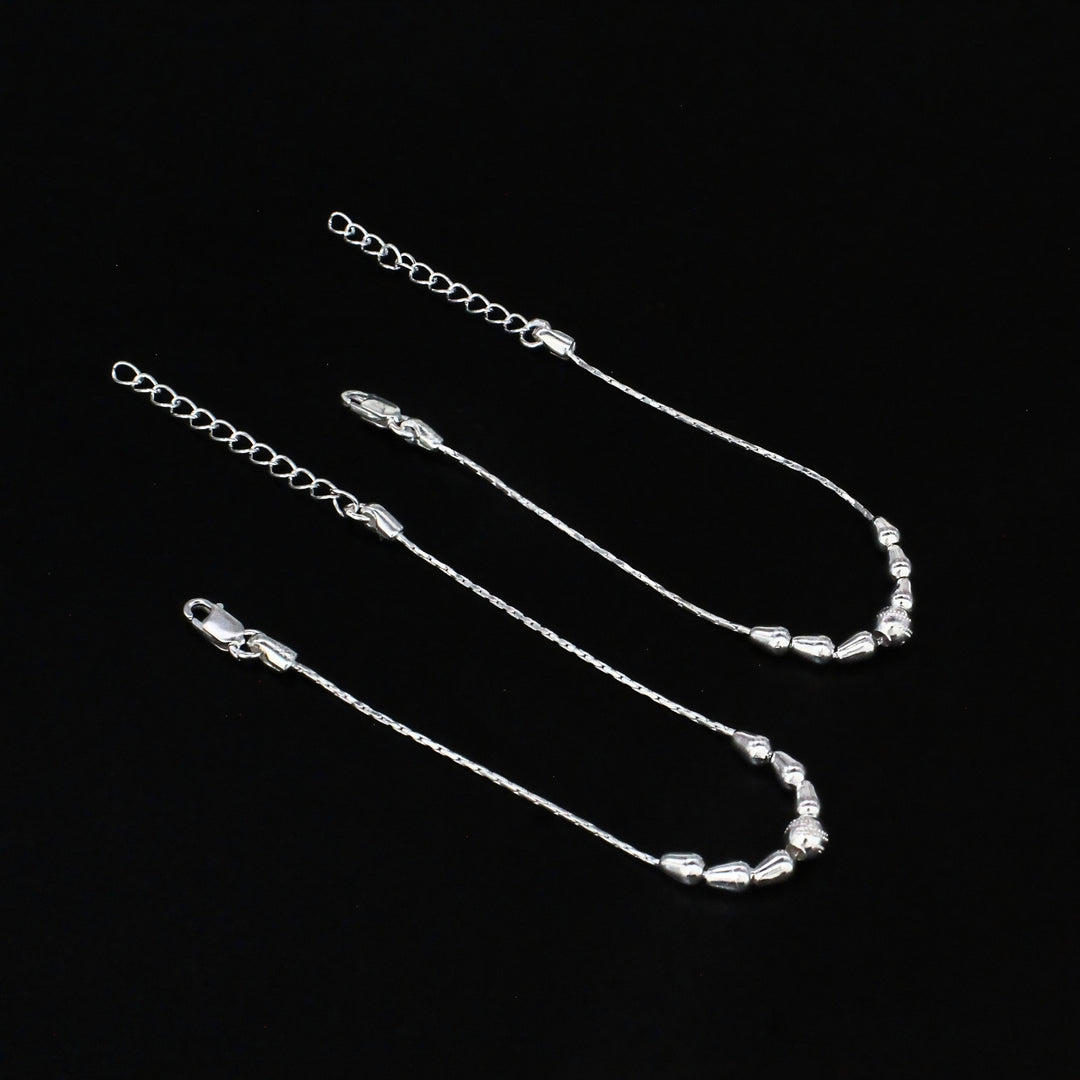 Real Silver Beaded Chain Adjustable Kids Anklet