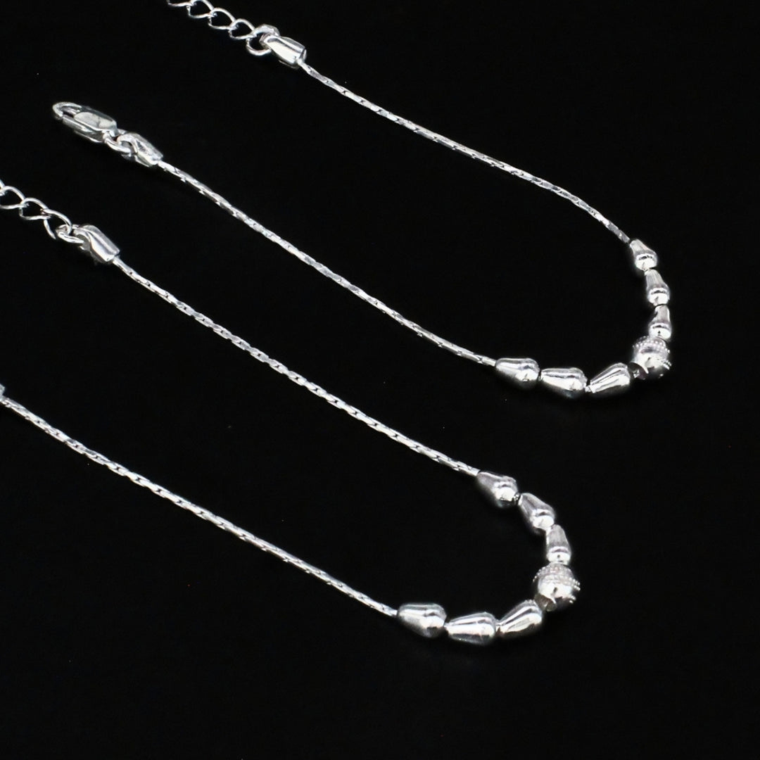 Real Silver Beaded Chain Adjustable Kids Anklet
