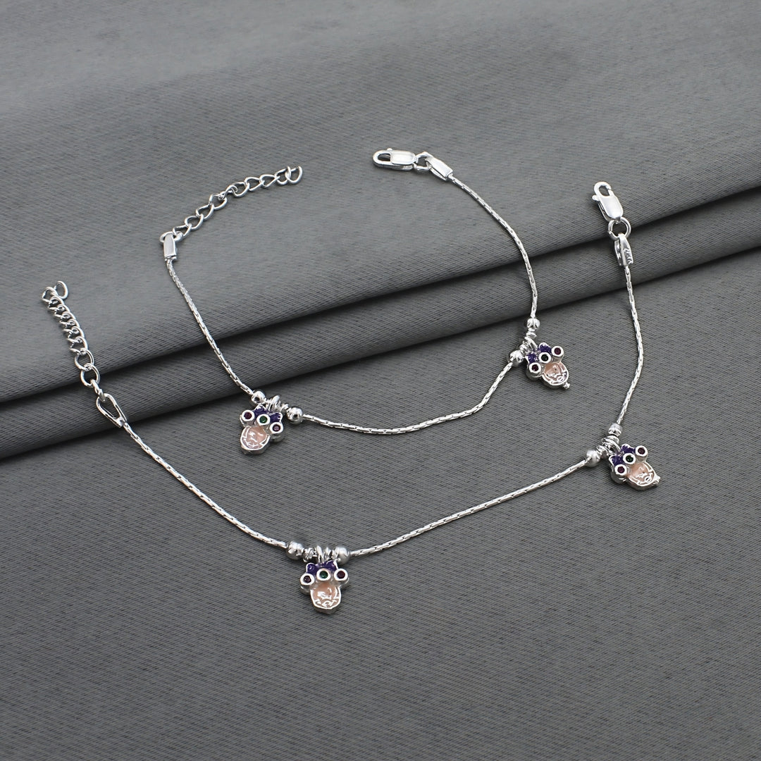 Real Silver dangle charm Chain Adjustable Kids Anklet