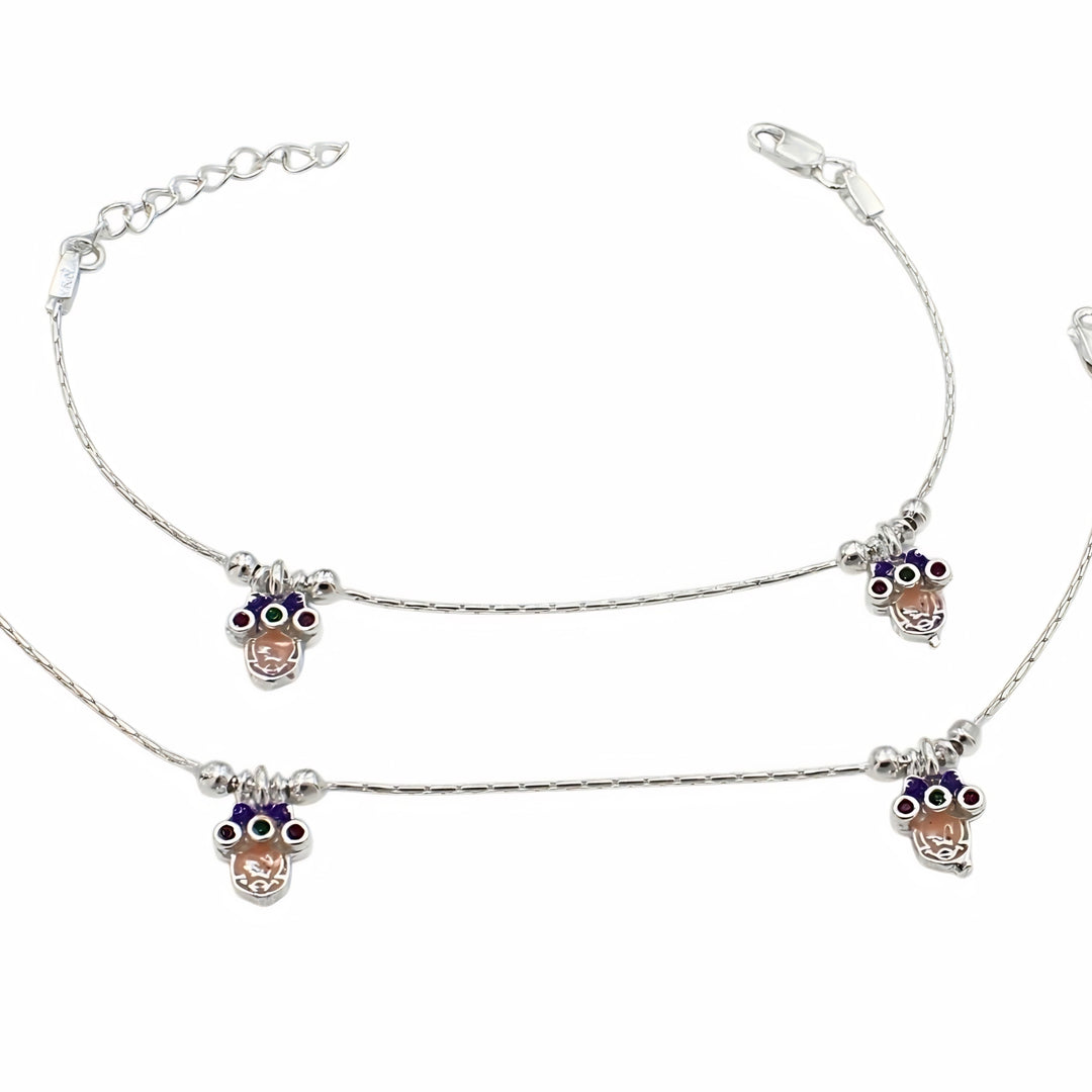 Real Silver dangle charm Chain Adjustable Kids Anklet
