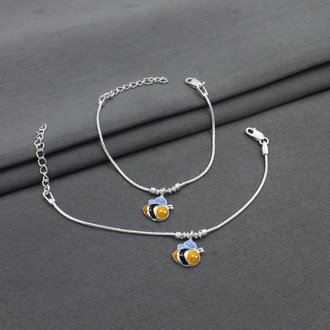 Real Silver Bumblebee Enamel Chain Kids Anklet